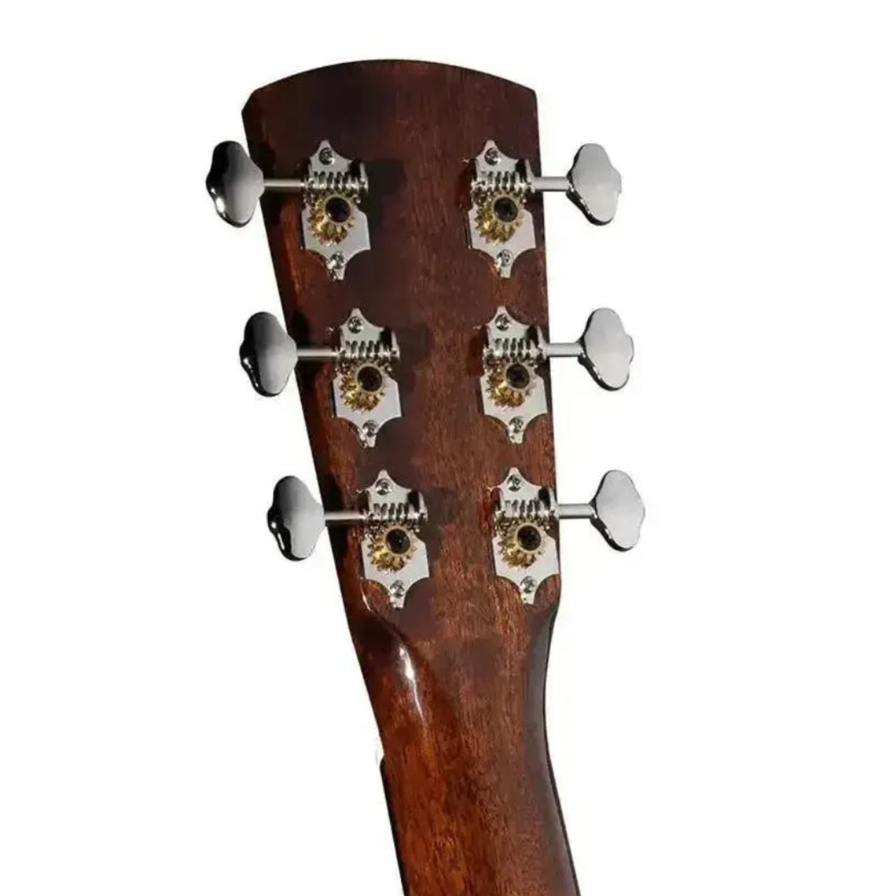 Blueridge BR-43CE 000 acoustic-electric guitar headstock with mahogany finish and chrome tuners.