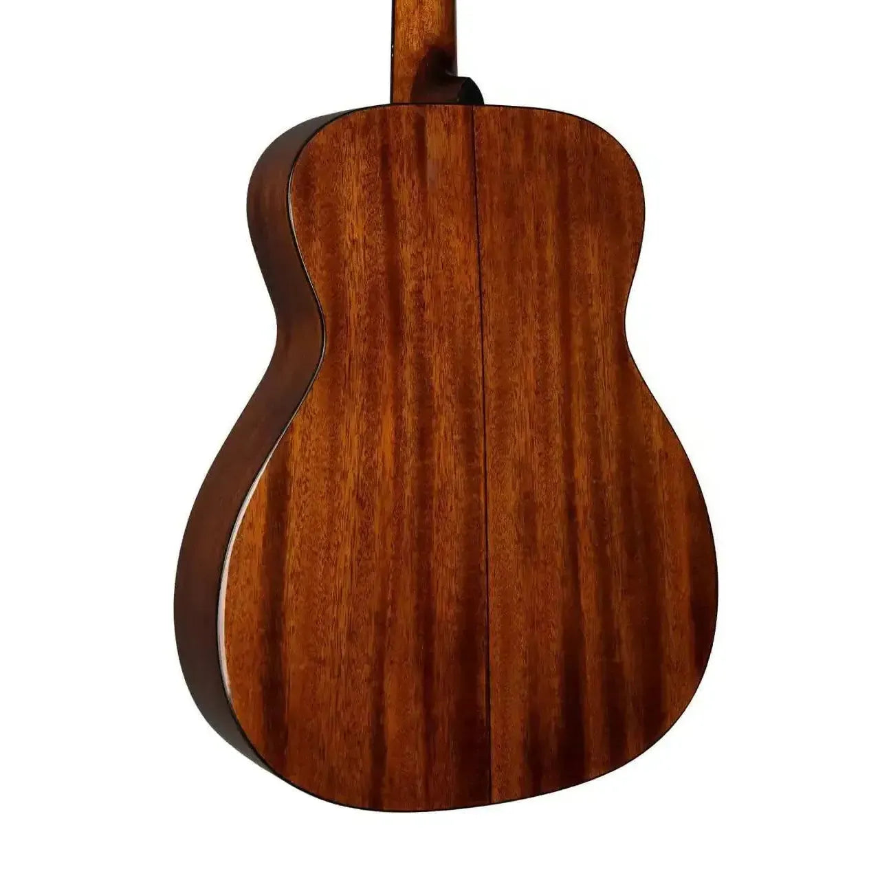 Blueridge BR-43LH left-handed 000 acoustic guitar, showing its solid mahogany back with natural high-gloss finish.