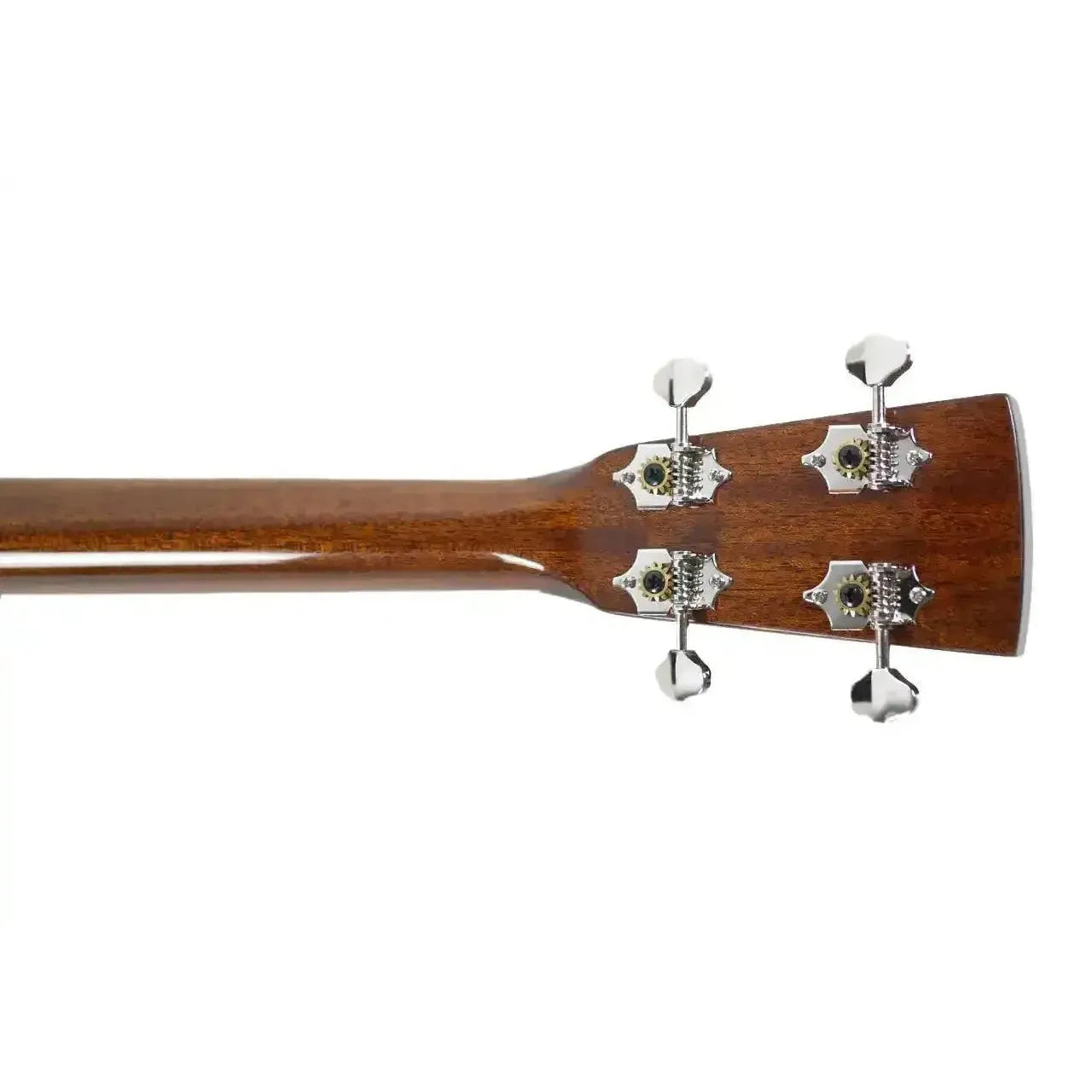 Blueridge BR-60TE tenor guitar headstock and mahogany neck with chrome tuners.