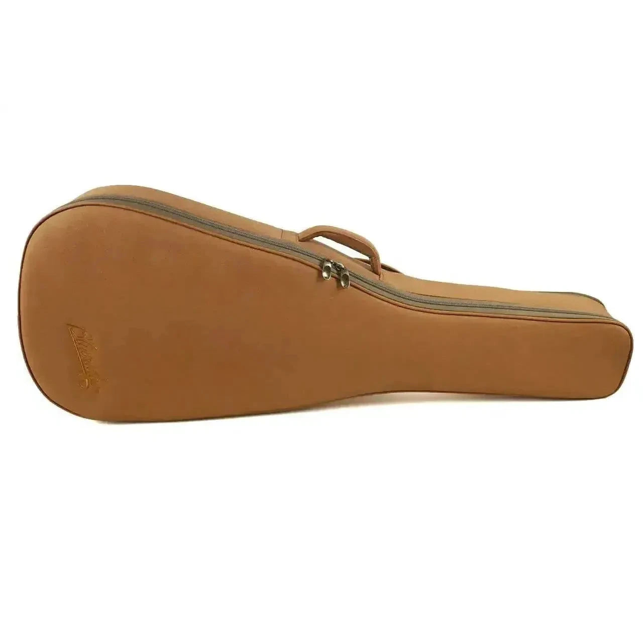 Blueridge BR-70TE tenor guitar hardshell case in light brown with a zipper and handle.