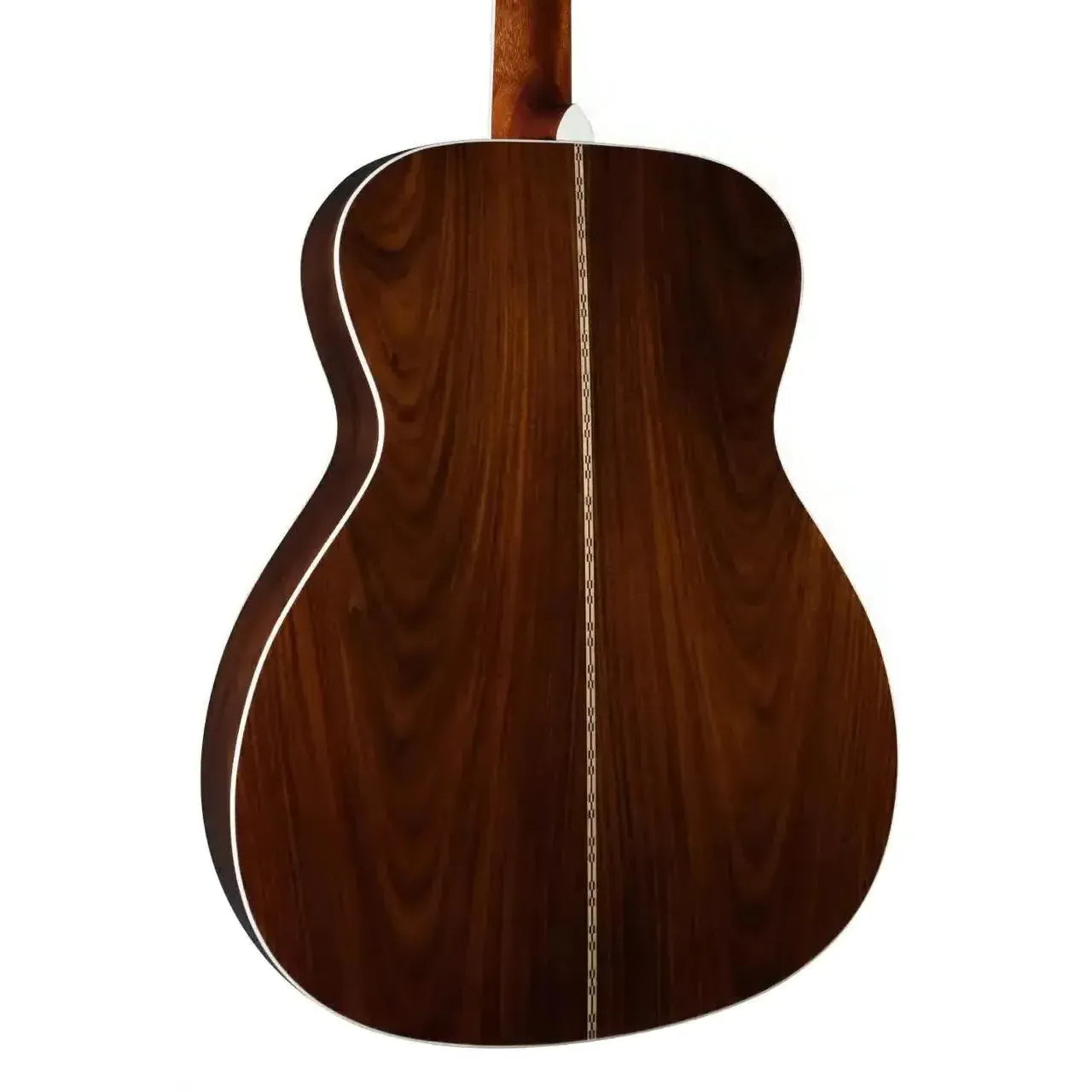 Blueridge BR-73 000 acoustic guitar back with dark Santos rosewood and white binding.