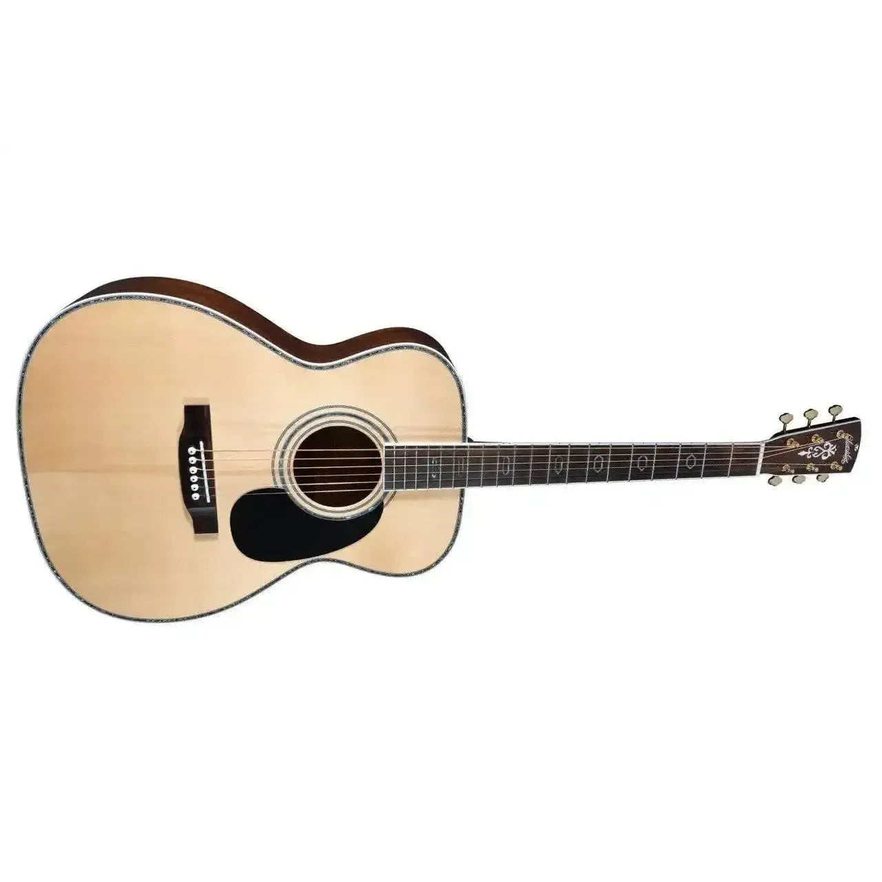 Blueridge BR-73 Acoustic 000 Guitar with natural Sitka spruce top, rosewood back, and abalone inlay.