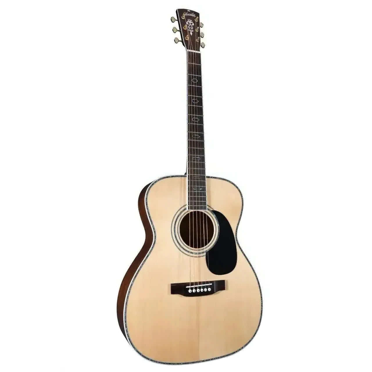Blueridge BR-73 Acoustic 000 Guitar with natural Sitka spruce top, rosewood back, and abalone inlay.