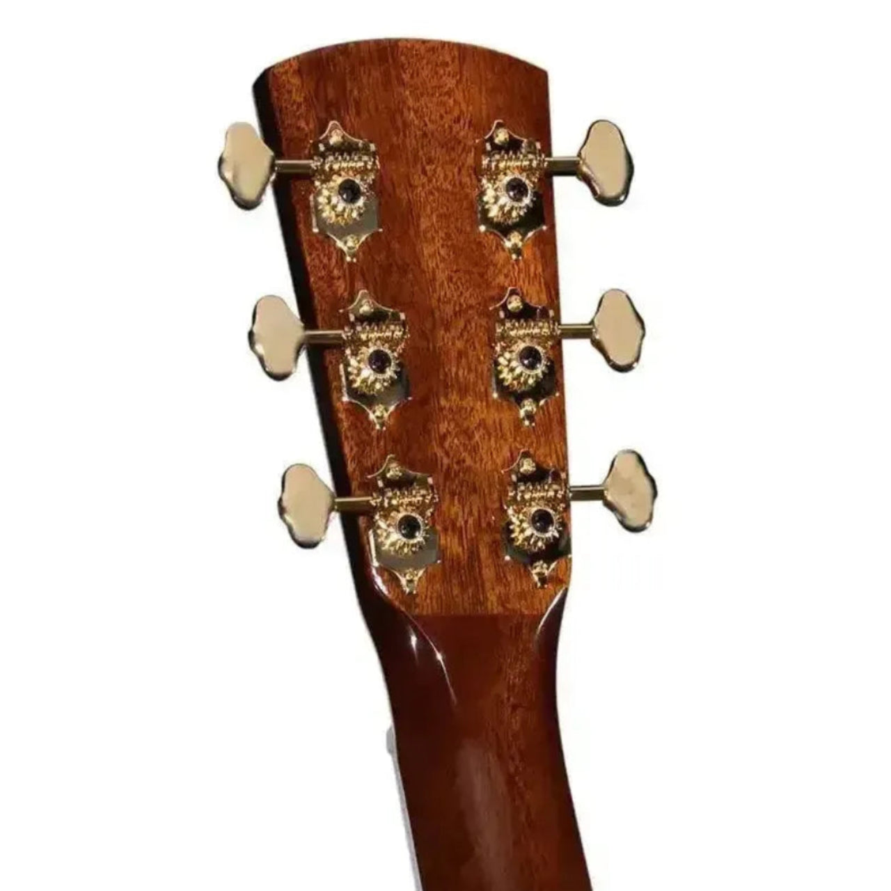 Blueridge BR-73 acoustic guitar headstock with gold-plated tuners and mahogany finish.
