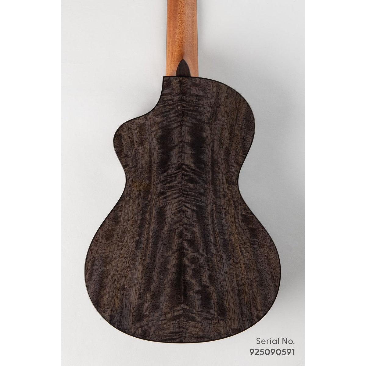 Kala METD-BMR-B Metropolitan Deluxe baritone ukulele, serial 925090591, back view showing the bookmatched solid mango back grain