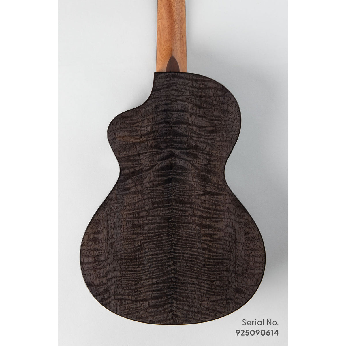 Kala METD-BMR-B Metropolitan Deluxe baritone ukulele, serial 925090614, back view showing the bookmatched solid mango back grain
