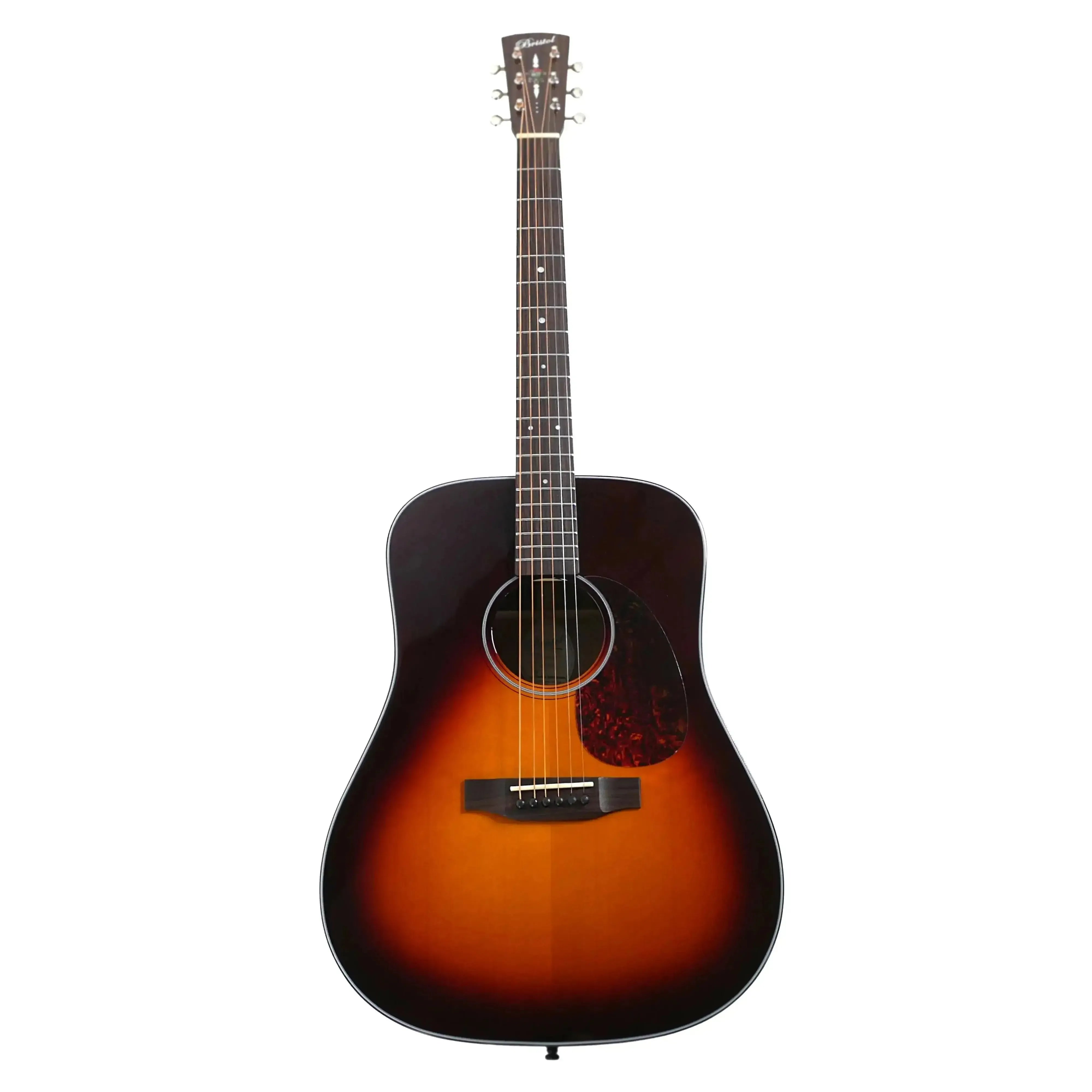 Bristol by Blueridge BL-140SB sunburst dreadnought acoustic guitar with dark brown to orange finish.