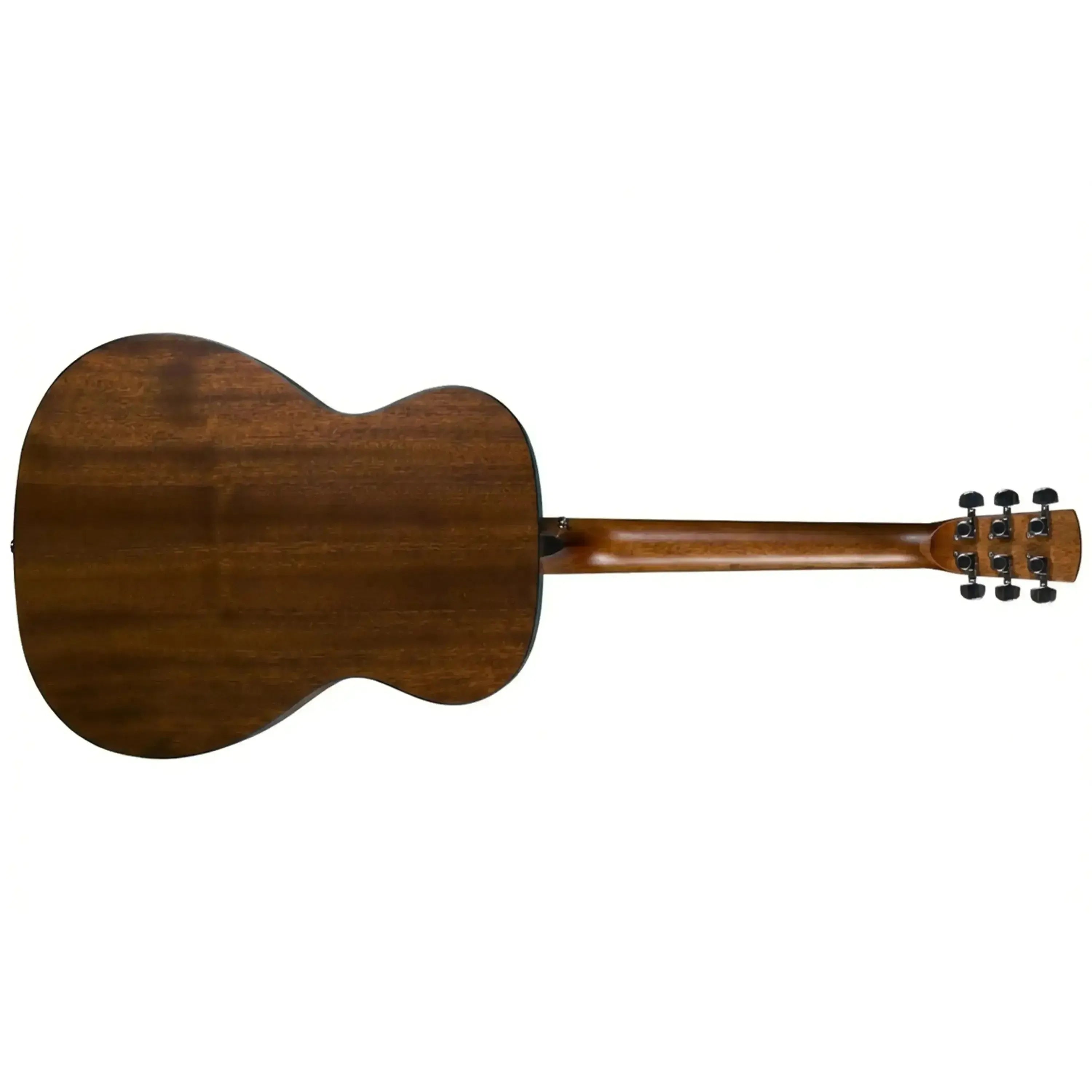 Bristol BM-15S 000 acoustic guitar, back view, natural semi-gloss mahogany finish.