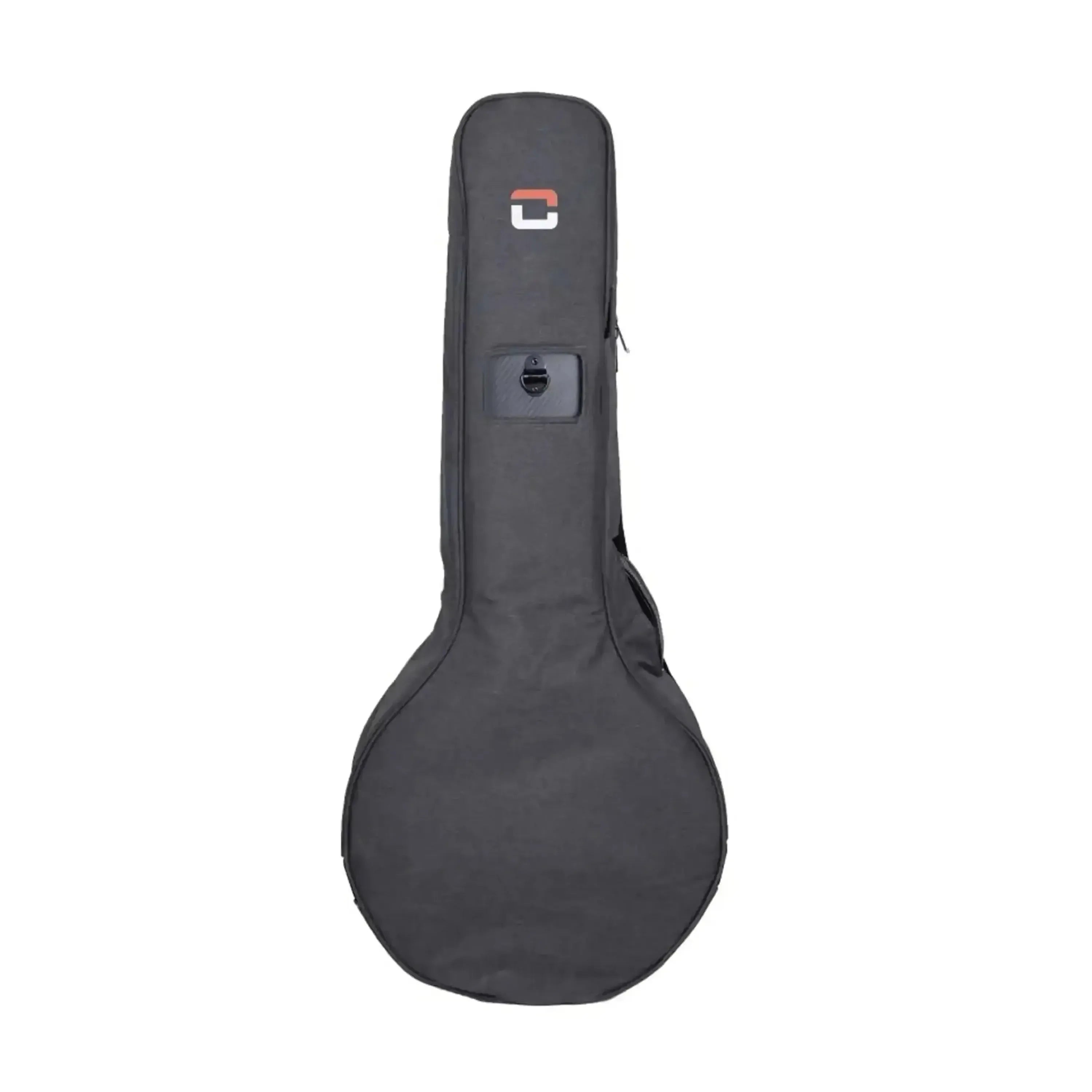 Crossrock black banjo case cover with orange logo, YKK zipper, and accessory pouch.