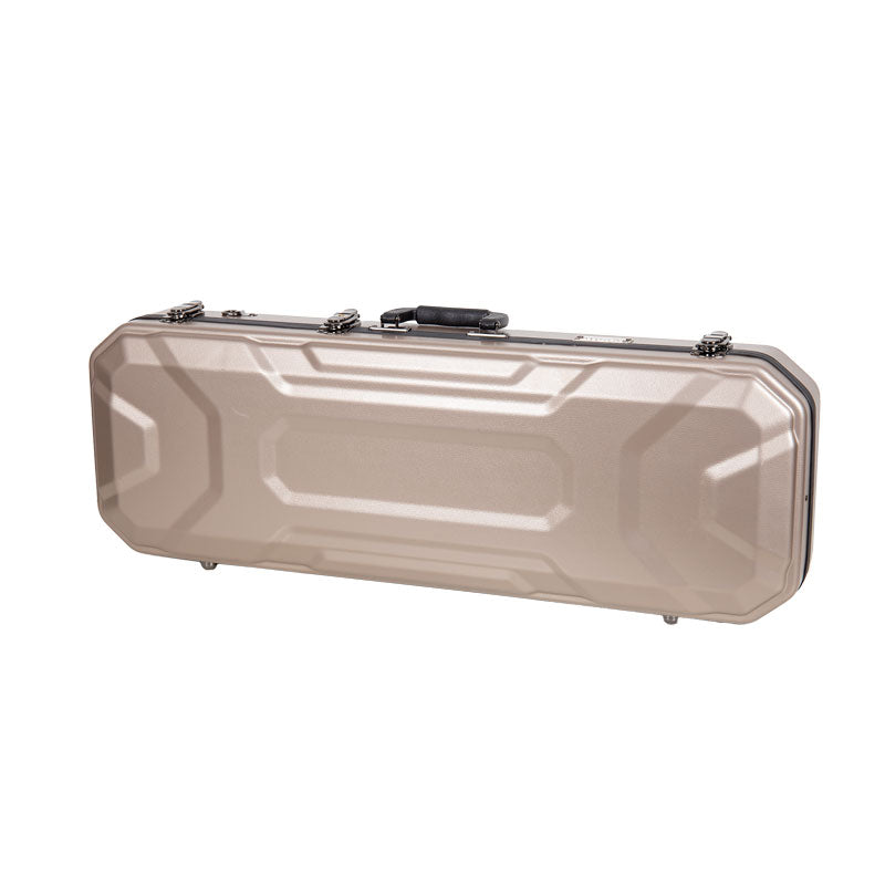 Crossrock CRA860VFCH champagne ABS violin case lying flat and closed, showing the molded lid and top carry handle.