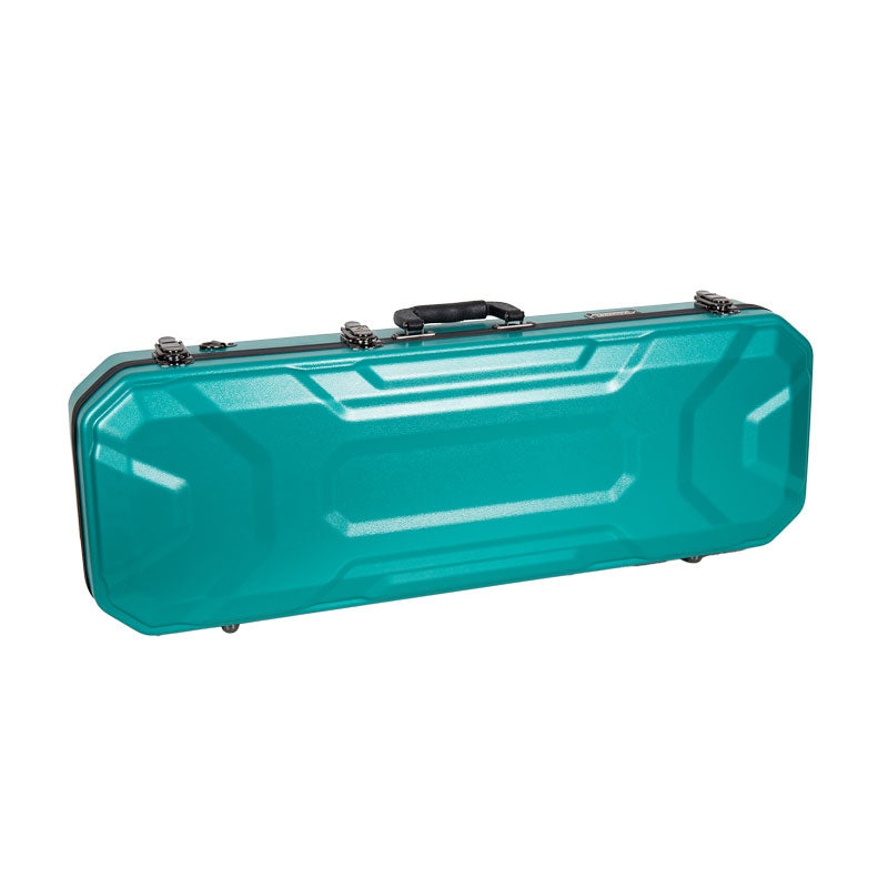 Crossrock CRA860VFMB mint blue ABS violin case lying flat and closed, showing the molded lid and top carry handle.