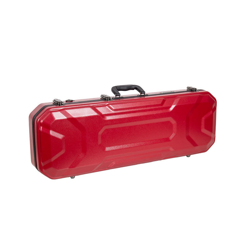 Crossrock CRA860VFRD red ABS violin case lying flat and closed, showing the molded lid and top carry handle.