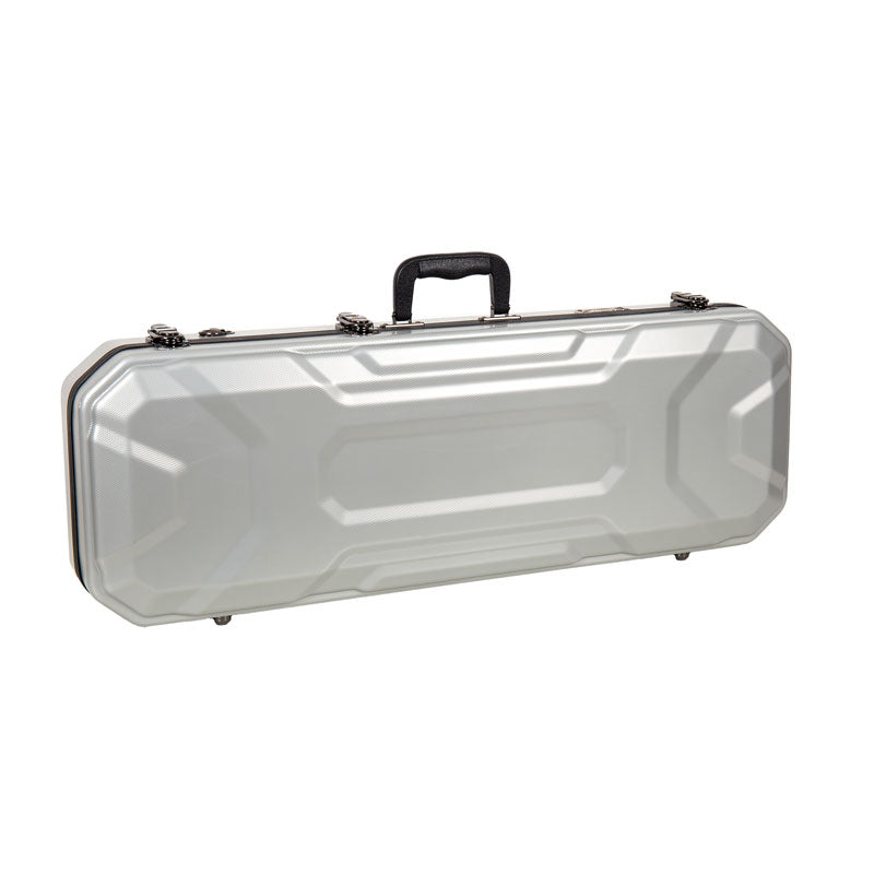 Crossrock CRA860VFSL silver ABS violin case lying flat and closed, showing the molded lid panels and carry handle.