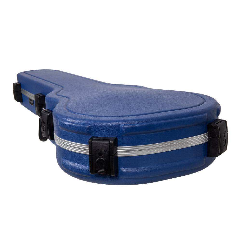 Lower body end of the closed Crossrock CRA980LVB Vibrant Blue case, showing the latches and aluminum valance.