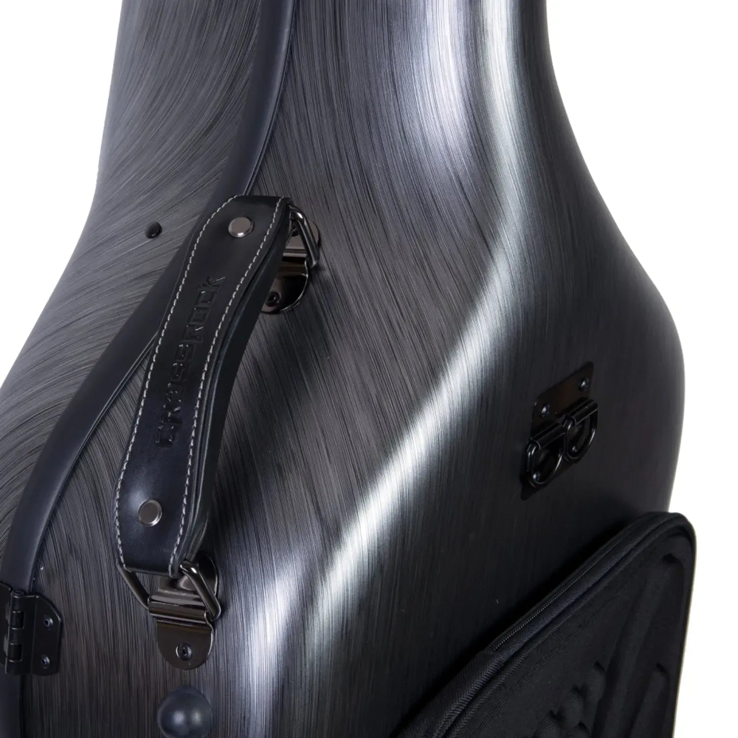 Crossrock CRF1020CEFHT 4/4 cello case in black polycarbonate with a textured finish and black handle.