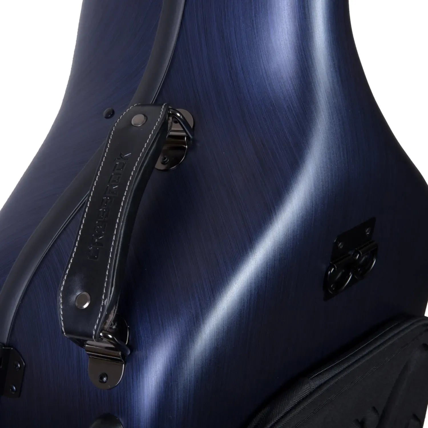Crossrock CRF1020CEFHT 4/4 cello case in blue polycarbonate with black handle and straps.