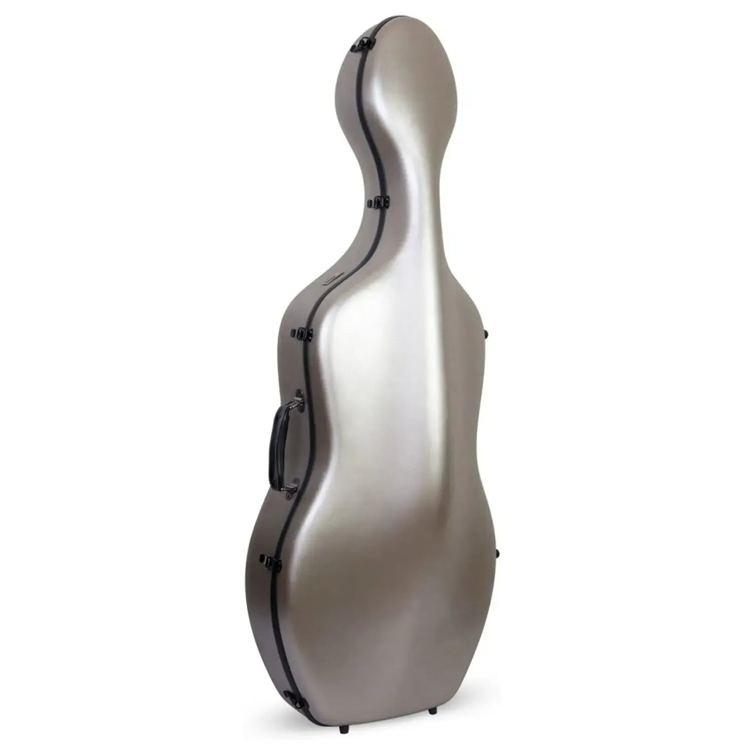 Crossrock 4/4 cello case in champagne polycarbonate, featuring a sleek hardshell design and black hardware.