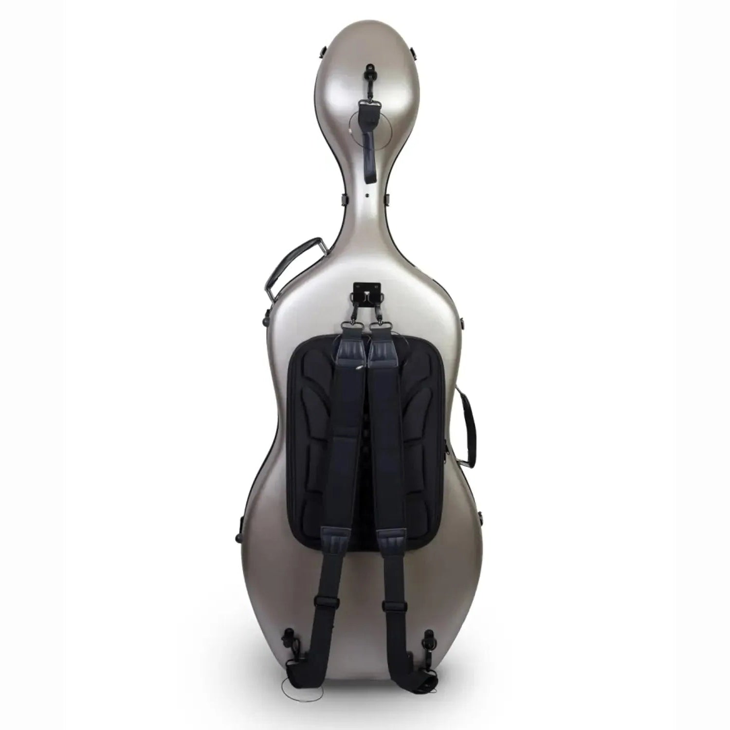Crossrock CRF1020CEFHT 4/4 cello case in champagne polycarbonate with black backpack straps.