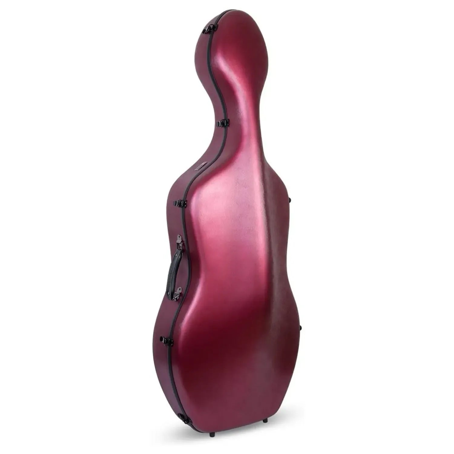 Crossrock CRF1020CEFHT 4/4 cello case in metallic red polycarbonate with black trim and handle.