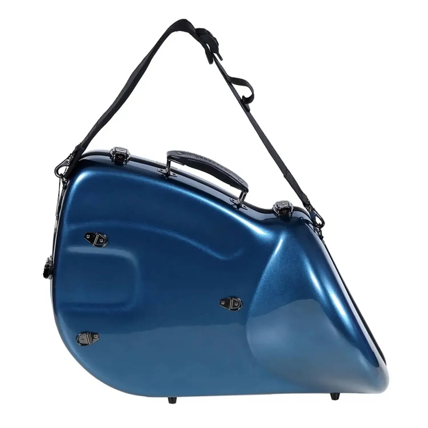 Crossrock CRF1020FHU blue fiberglass French horn case with backpack straps and handle.