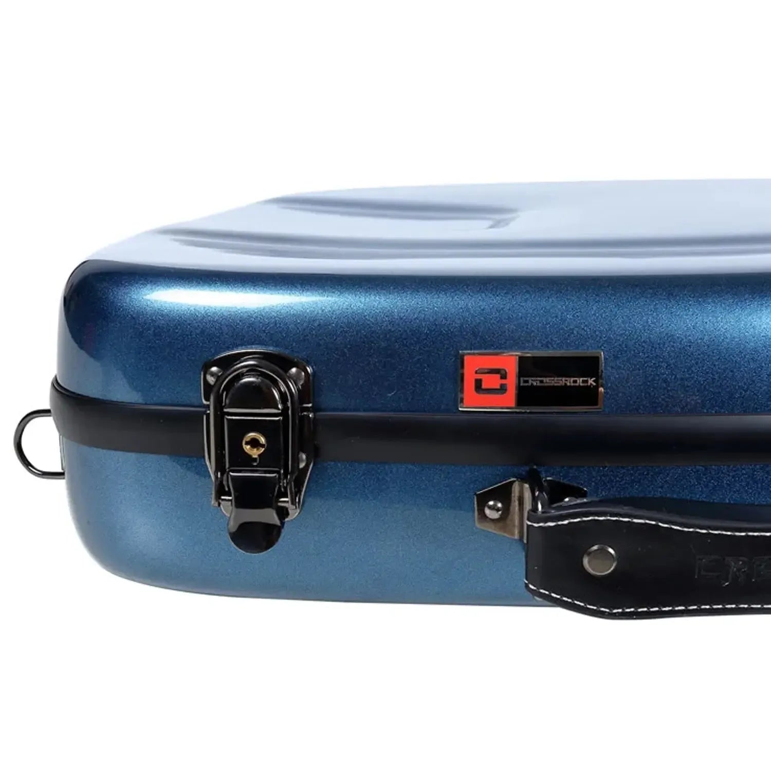 Crossrock CRF1020FHU blue fiberglass French horn case with black hardware and handle.