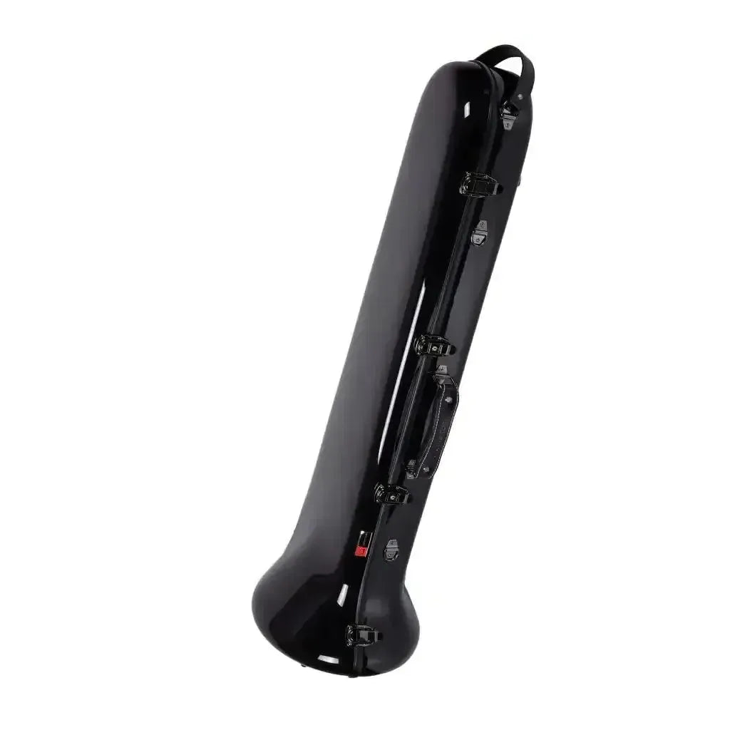 Crossrock CRF1020TB-BK black fiberglass tenor trombone case with handles and latches.