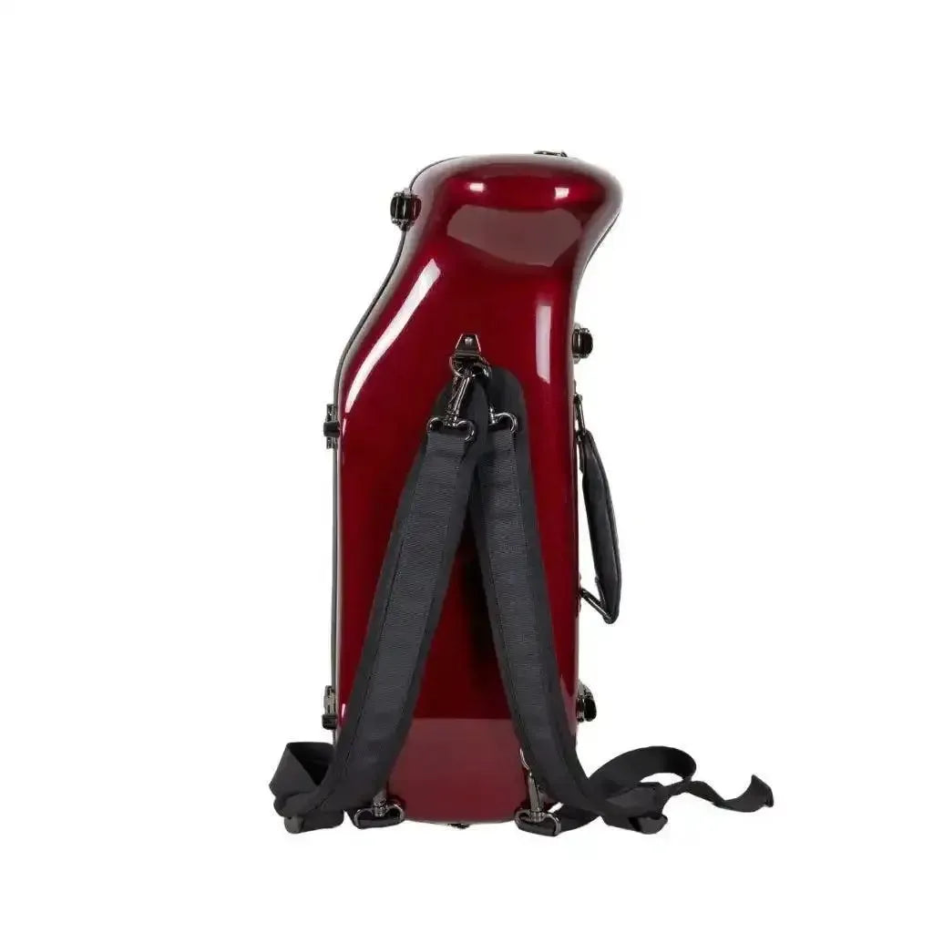 Crossrock CRF1020TR-RD red fiberglass trumpet case with backpack straps and TSA lock.