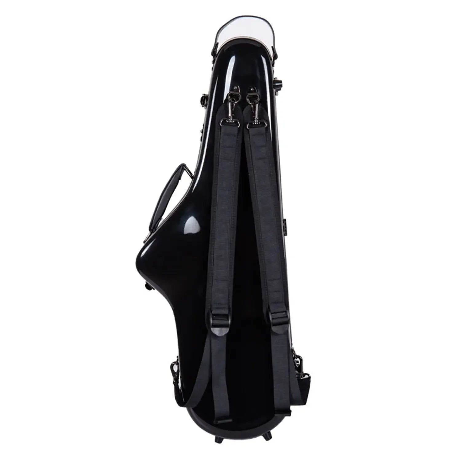 Crossrock CRF1020TS black fiberglass tenor saxophone case with backpack straps.