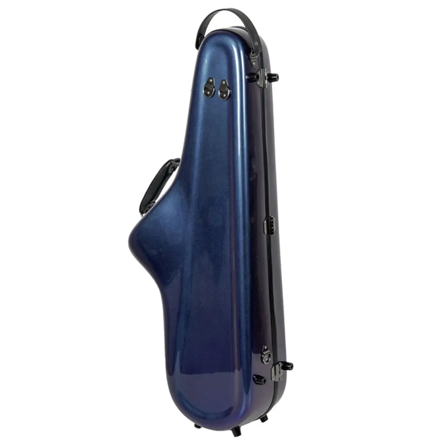 Crossrock CRF1020TS fiberglass tenor saxophone case in glossy Illusion-Blue with black hardware.