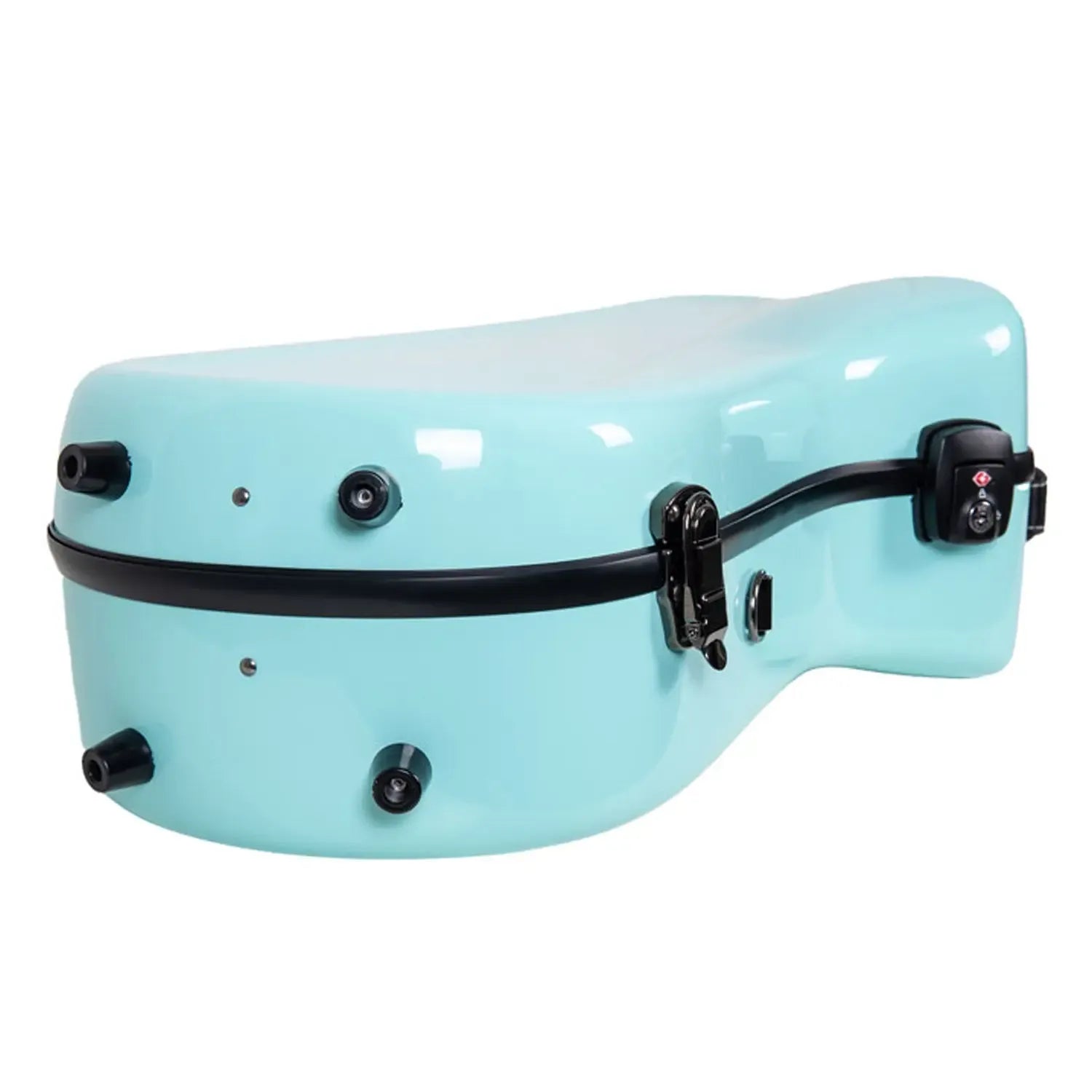 Crossrock CRF1020TS light-blue fiberglass tenor saxophone case with black latches and feet.