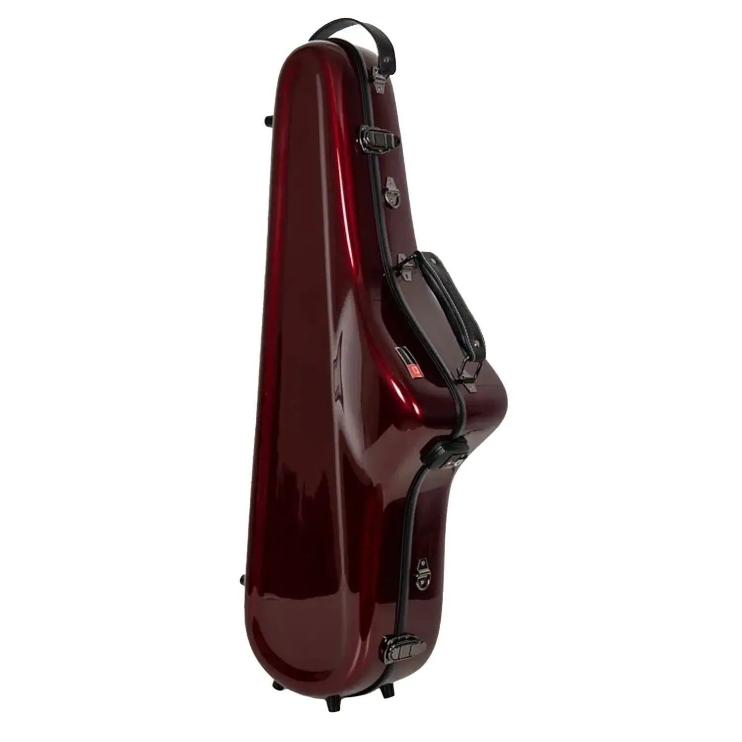 Crossrock CRF1020TS red glossy fiberglass tenor saxophone case with black handles and latches.