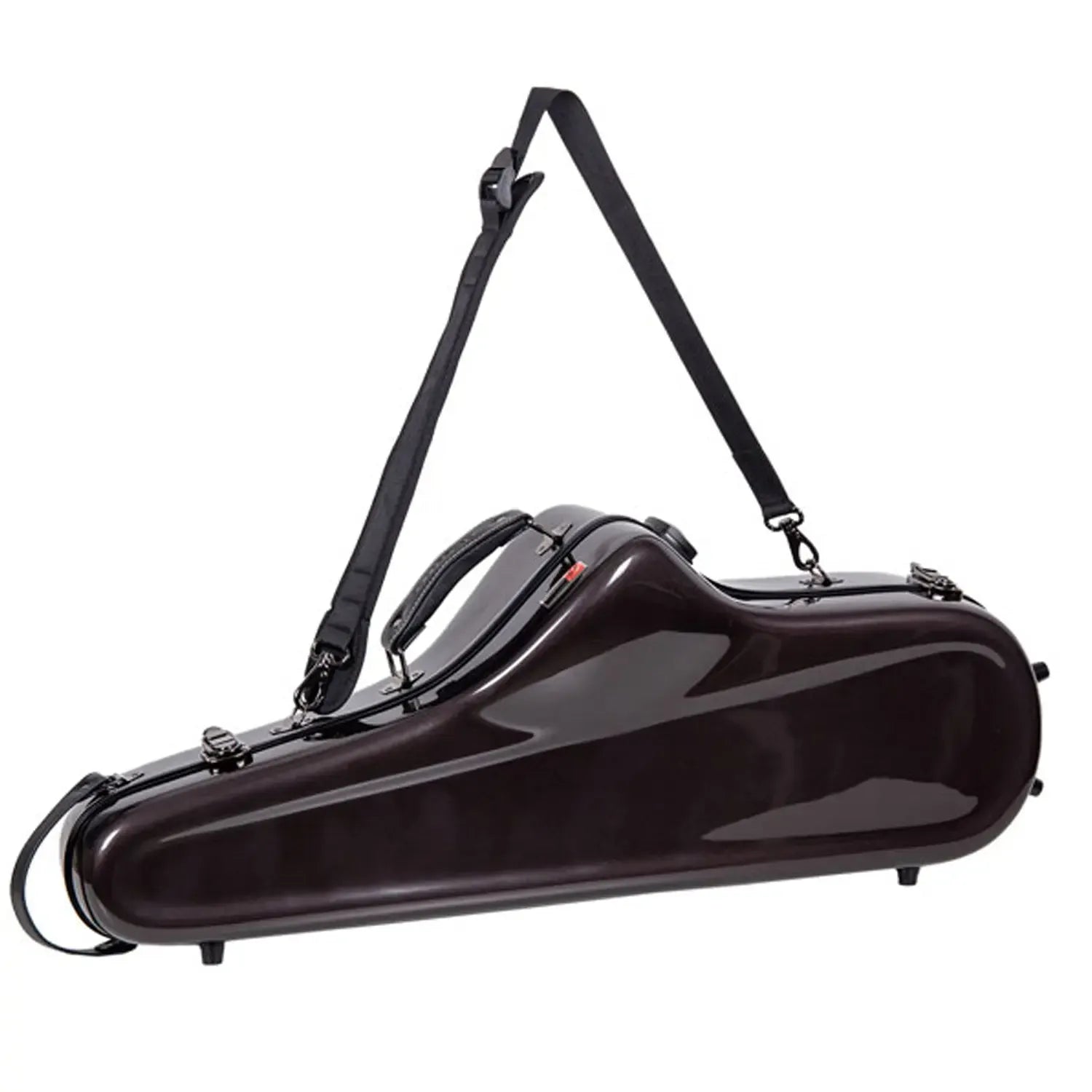 Crossrock CRF1020TS fiberglass tenor saxophone case in glossy space-gray with shoulder strap.