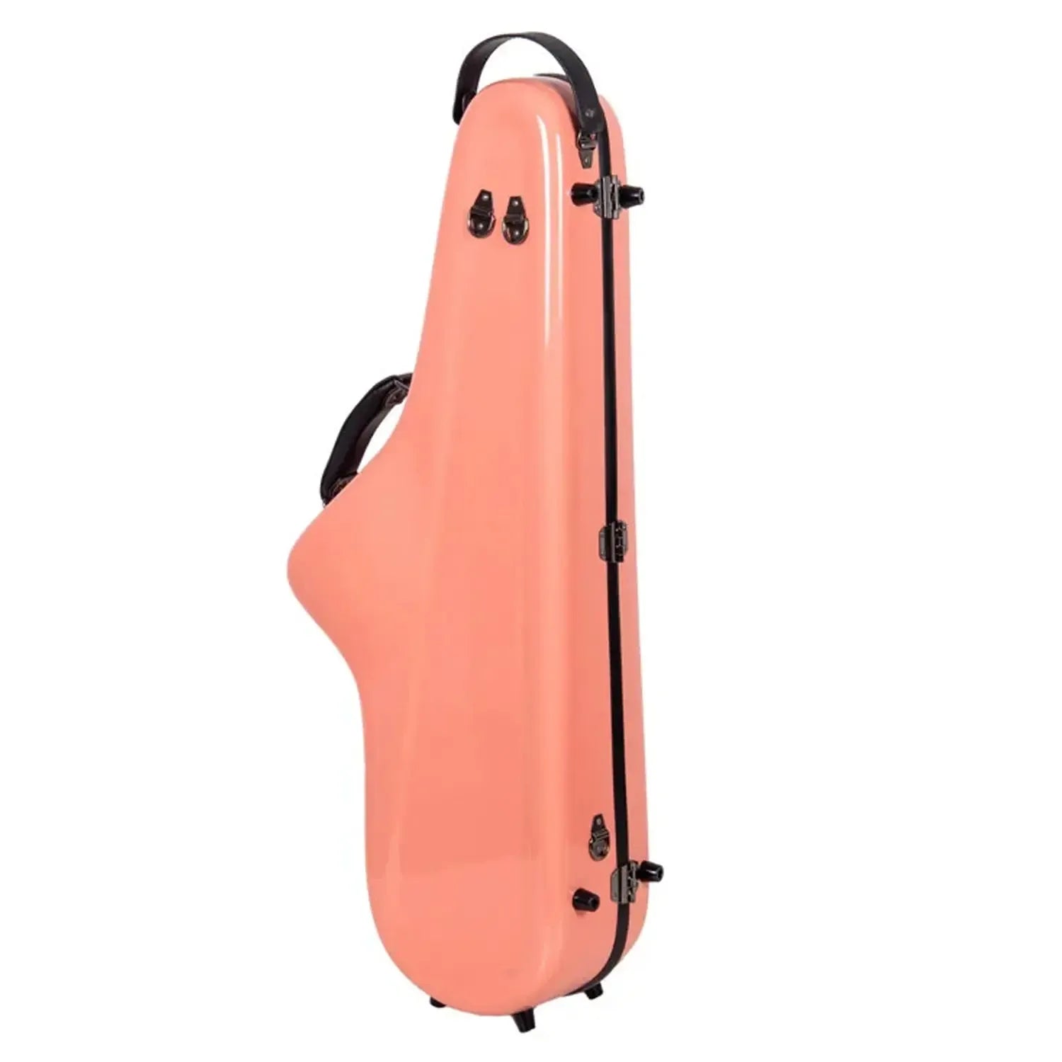 Crossrock CRF1020TS fiberglass tenor saxophone case in glossy Spanish-Pink with black trim and handles.