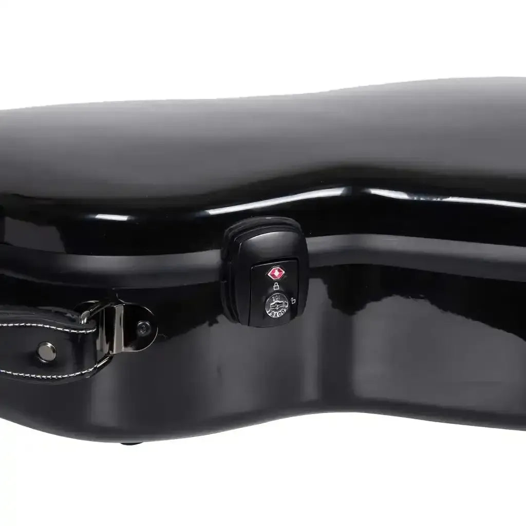 Crossrock black fiberglass acoustic guitar case with TSA lock and handle.