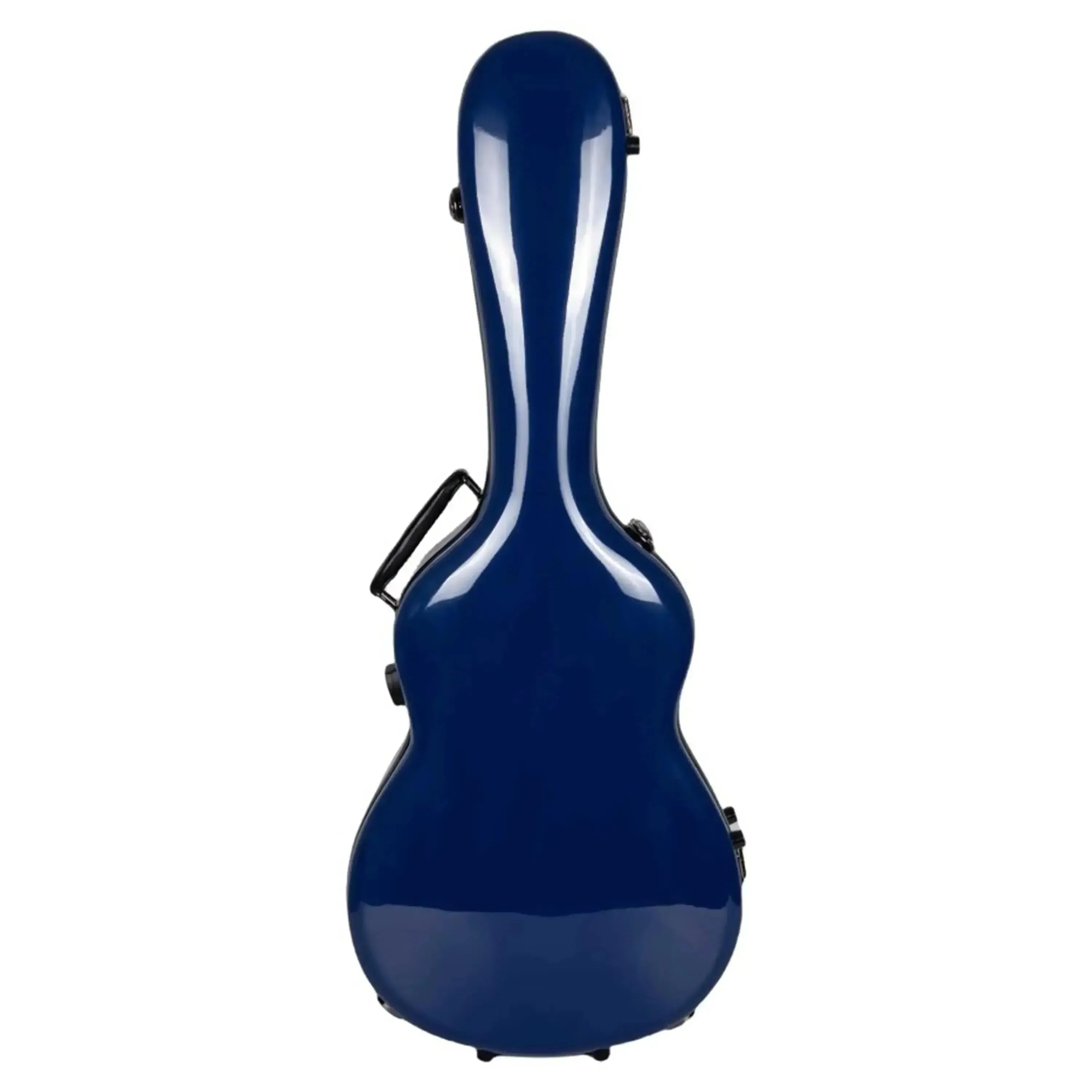 Crossrock navy blue fiberglass acoustic guitar case for Martin 000 style, with handle and latches.