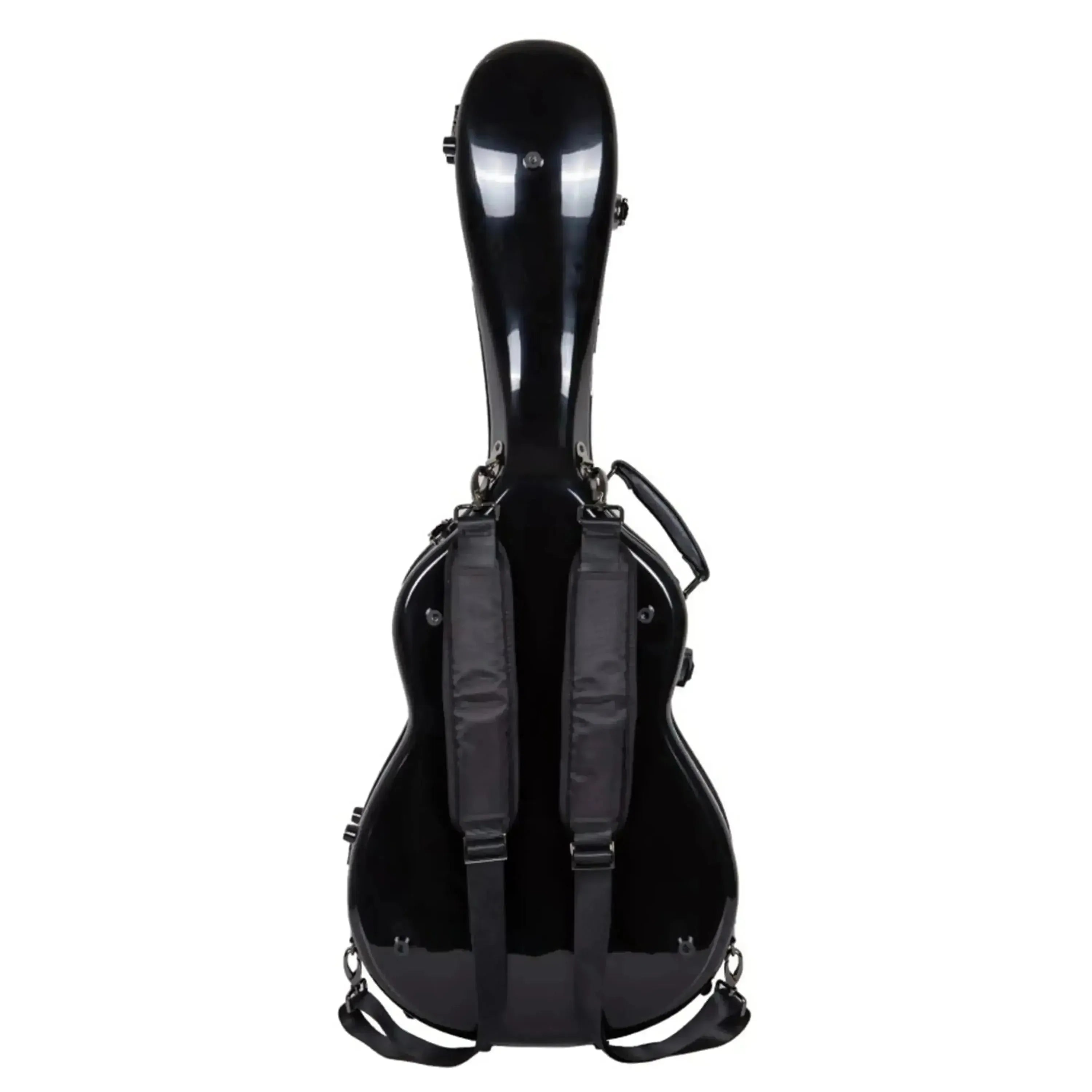 Crossrock black fiberglass acoustic guitar case for 00 style, with backpack straps.