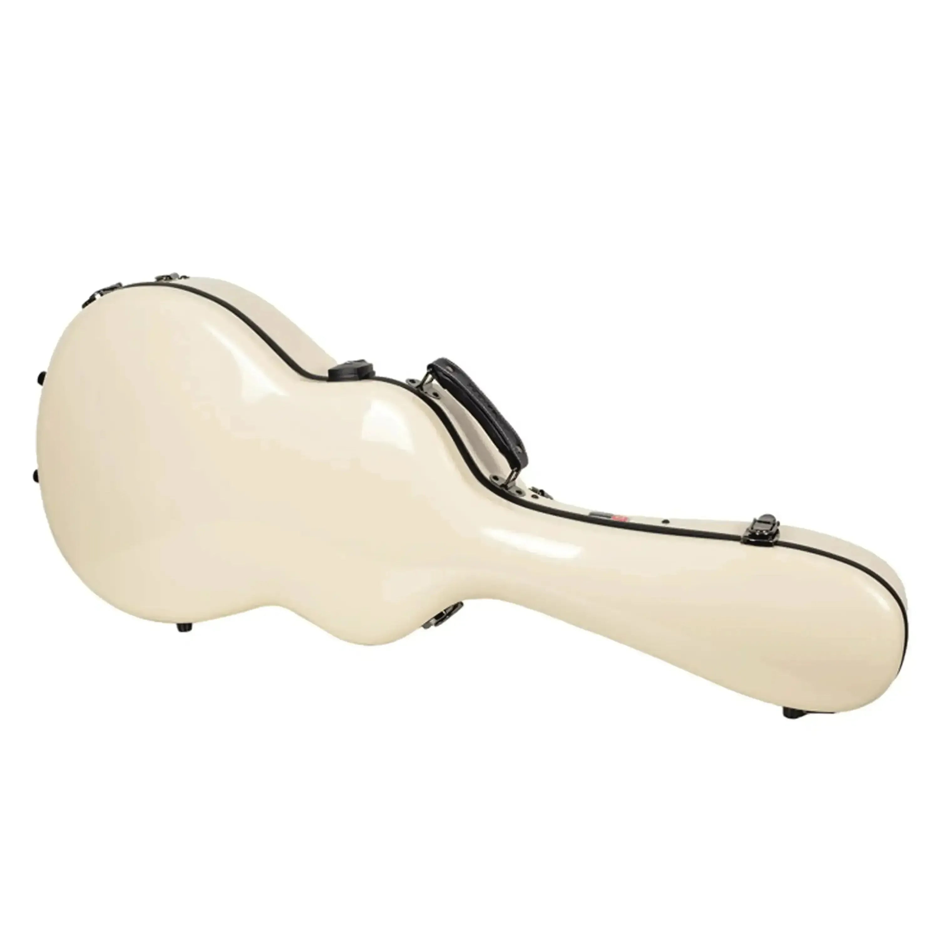 Crossrock CRF2020-0012IV ivory fiberglass acoustic guitar case for 00 style, with black trim and handle.