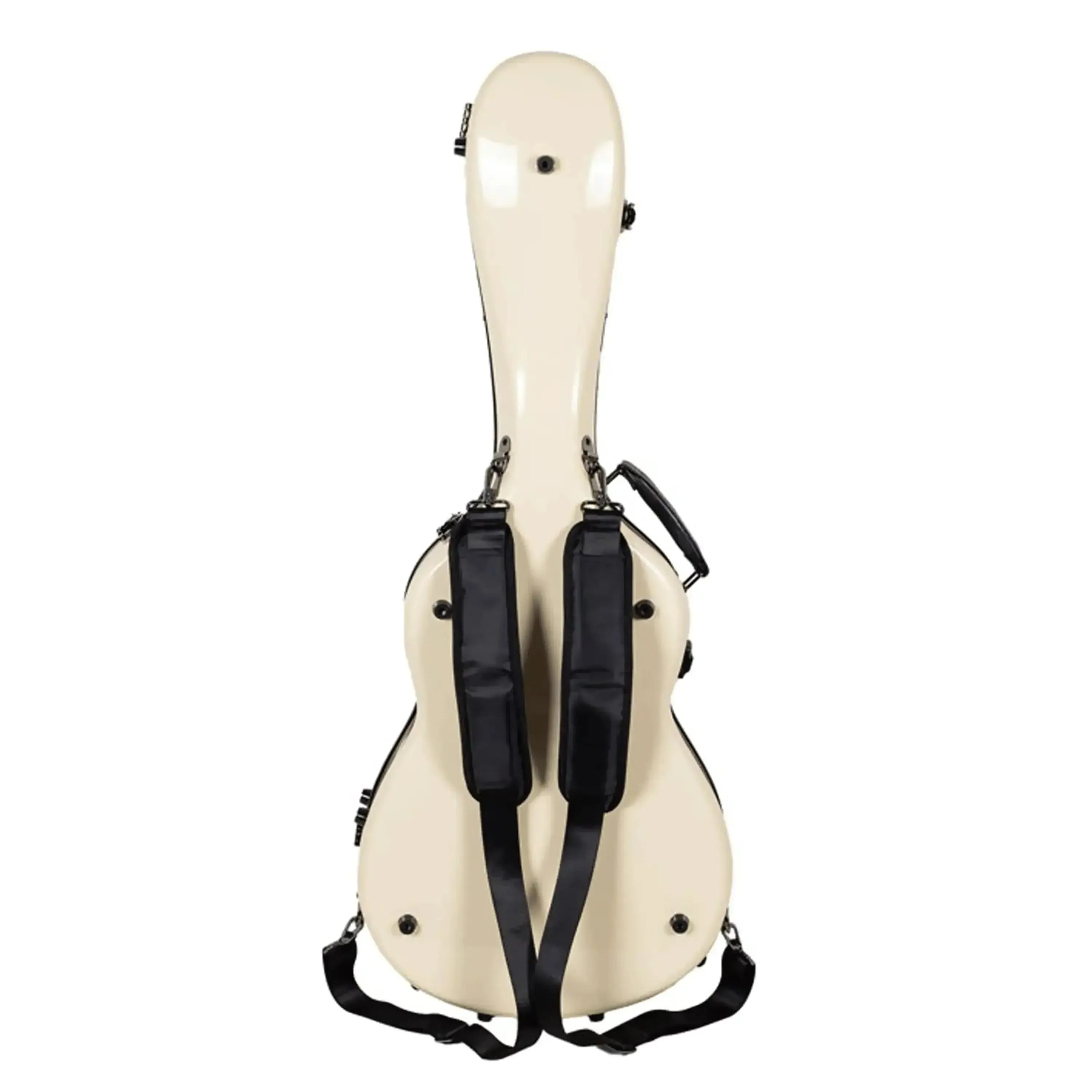 Crossrock CRF2020-0012IV ivory fiberglass acoustic guitar case with black backpack straps.