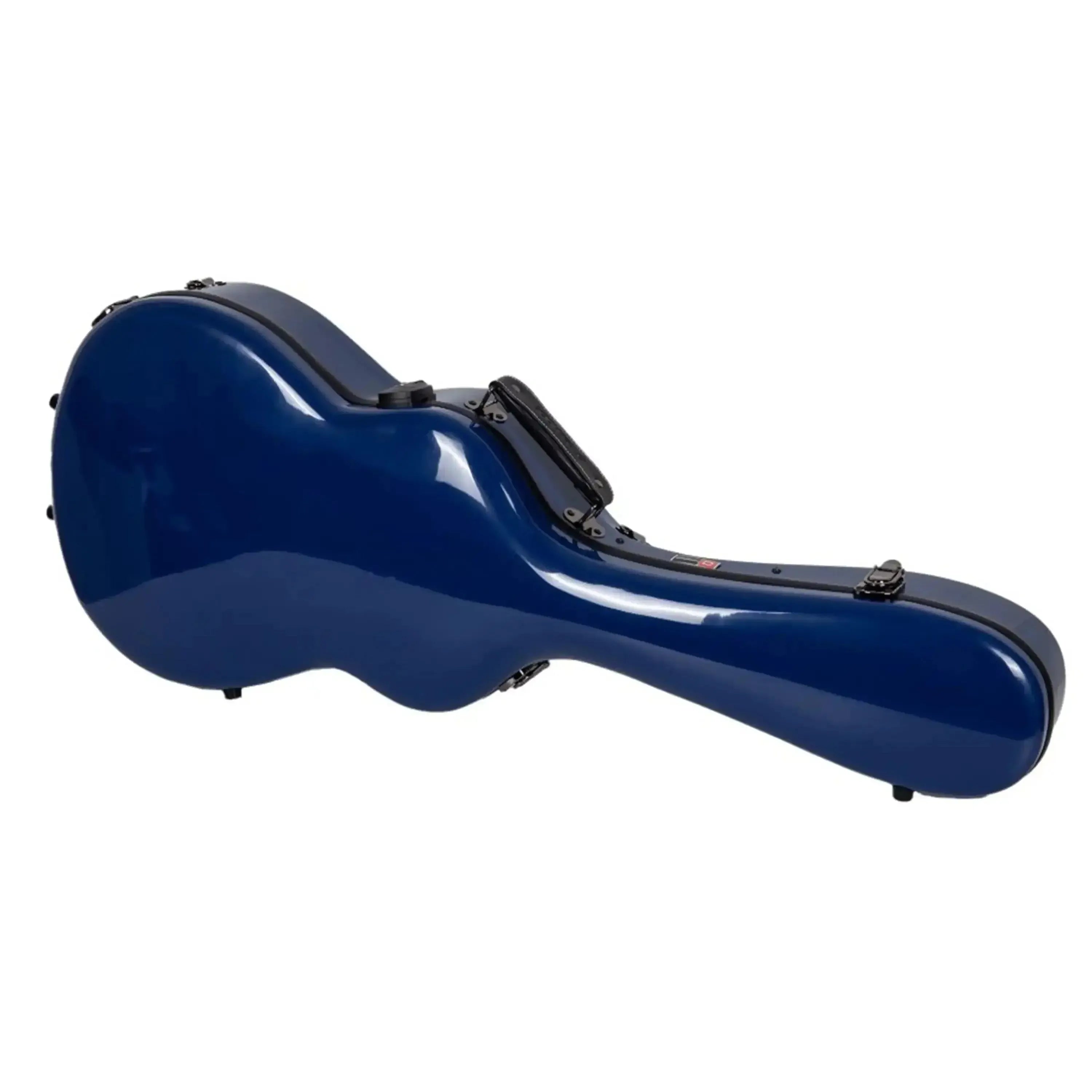 Crossrock 00 Style acoustic guitar fiberglass case in navy blue with handle and latches.
