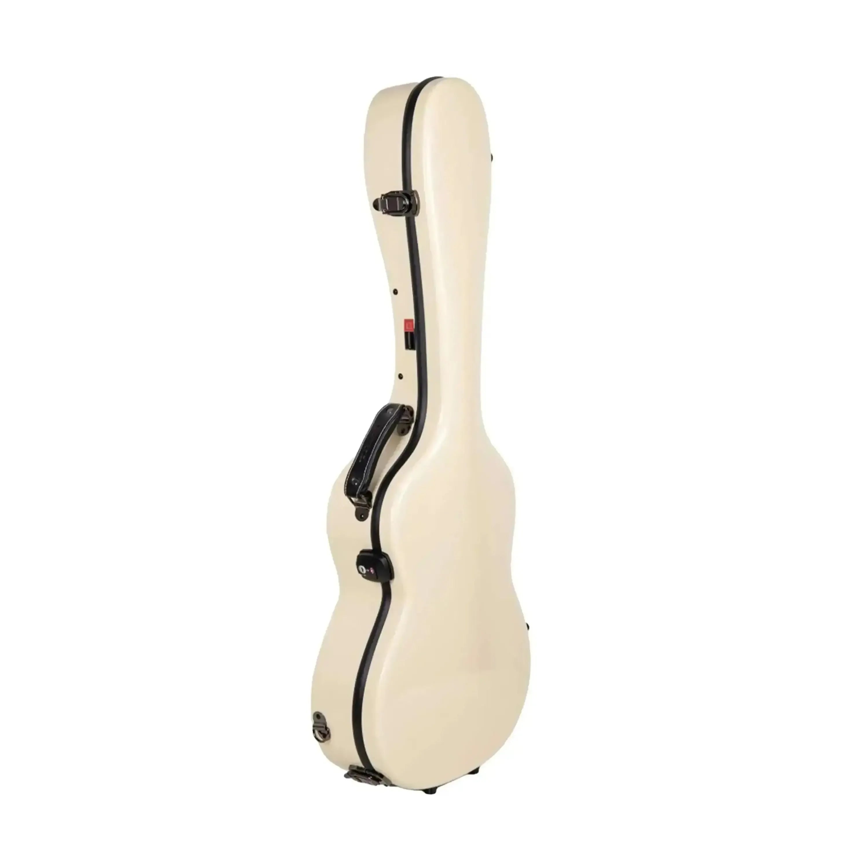Crossrock Torres 3/4 classical guitar case in ivory fiberglass with black trim and handle.