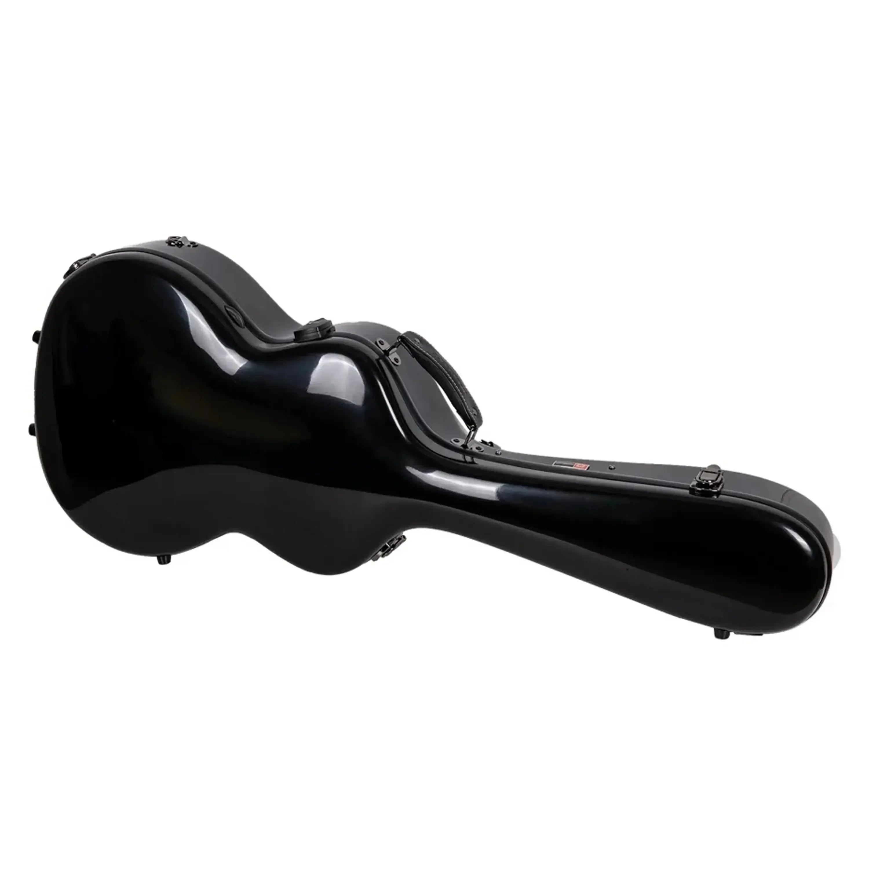 Crossrock CRF2020DB black fiberglass Dobro guitar case with handle and latches.