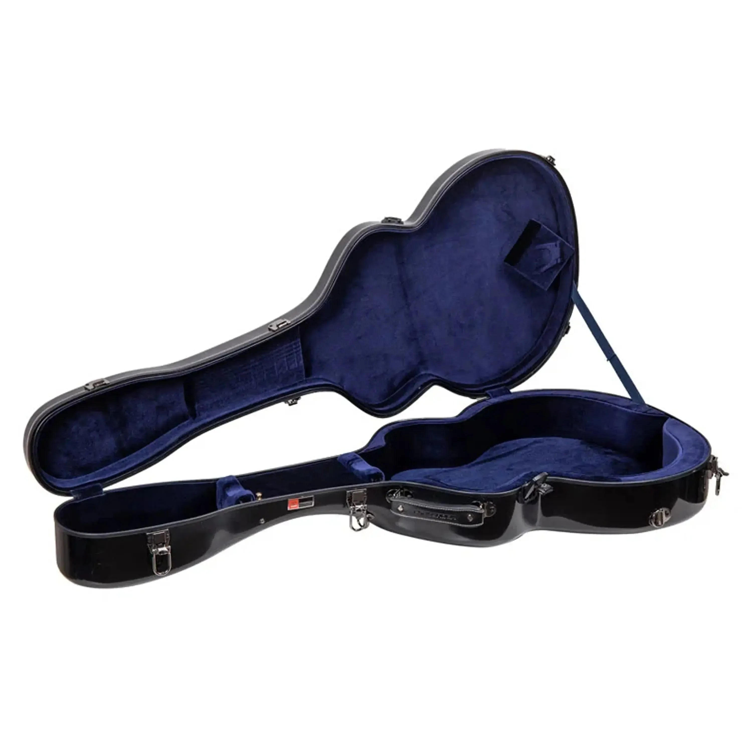 Crossrock CRF2020JA16 black fiberglass archtop guitar case with blue velvet interior.