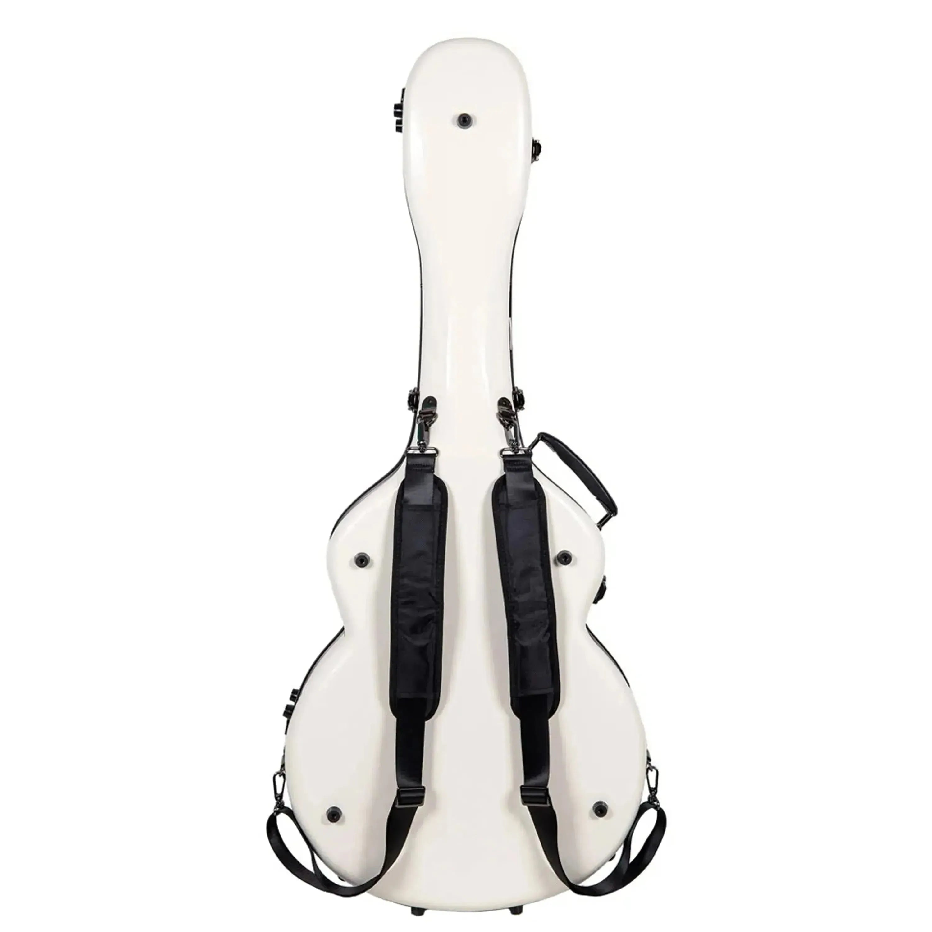 Crossrock CRF2020JA16 fiberglass ES-125 archtop guitar case in milk-white with backpack straps.