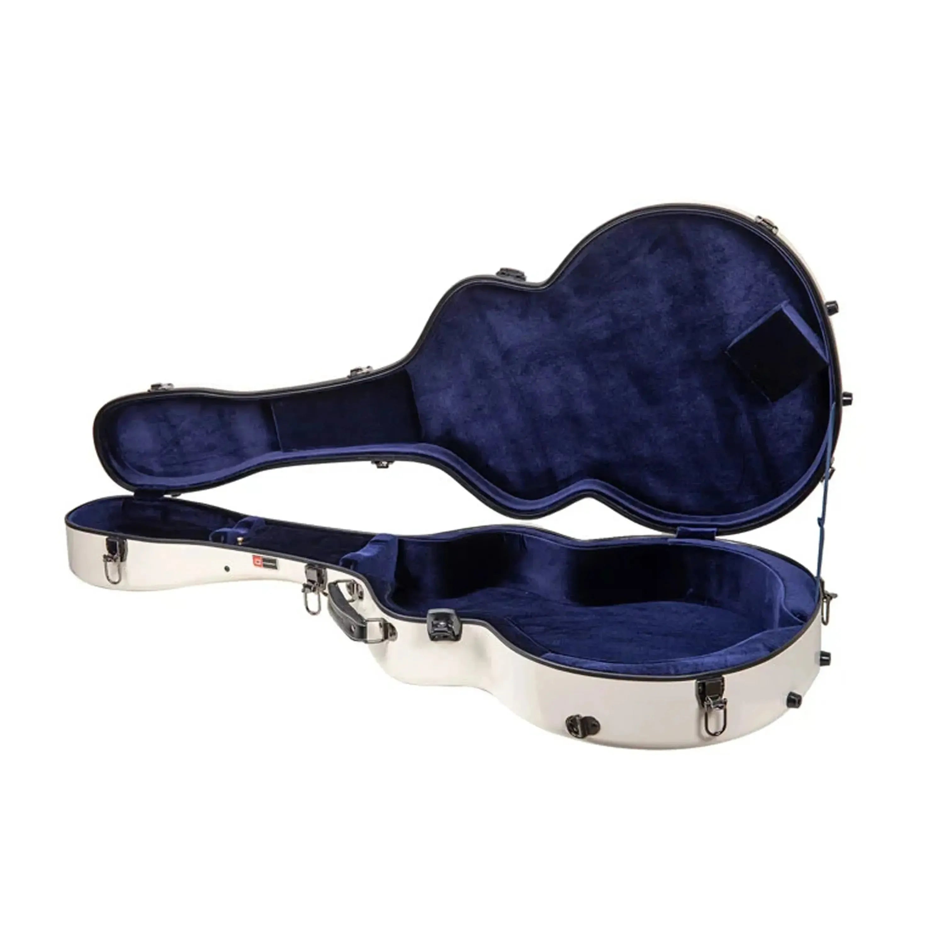 Crossrock CRF2020JA16 fiberglass archtop guitar case in milk-white with blue plush interior.