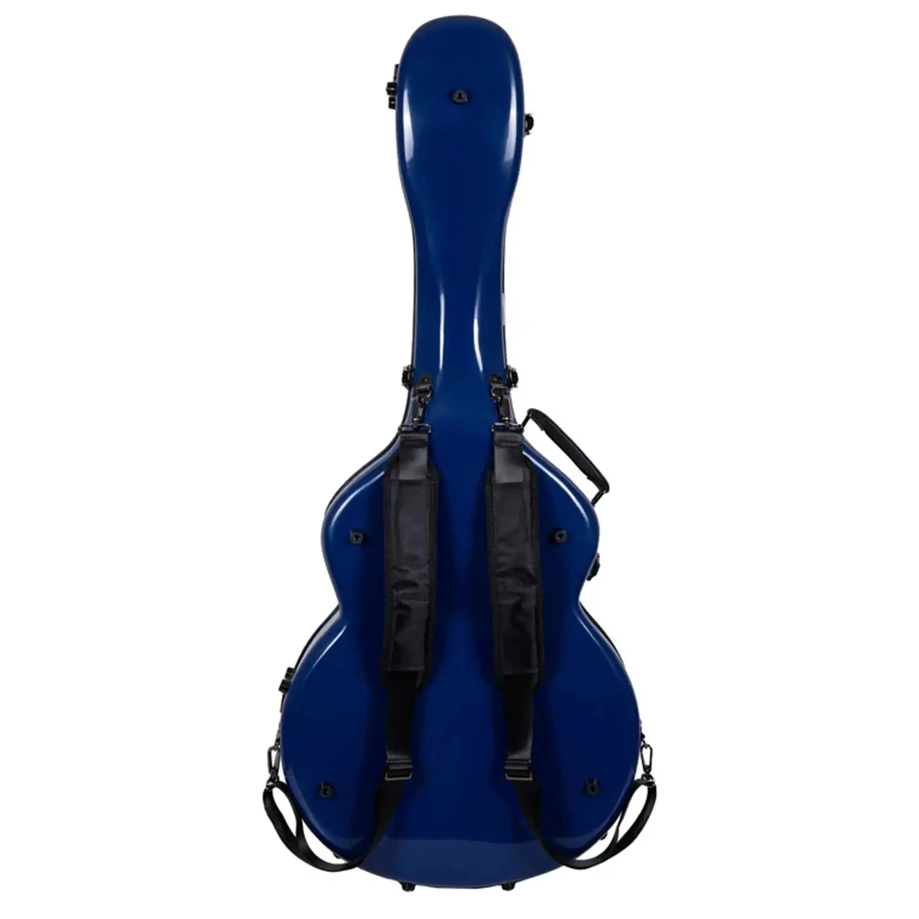 Crossrock CRF2020JA17 blue fiberglass L-5 archtop guitar case with backpack straps.