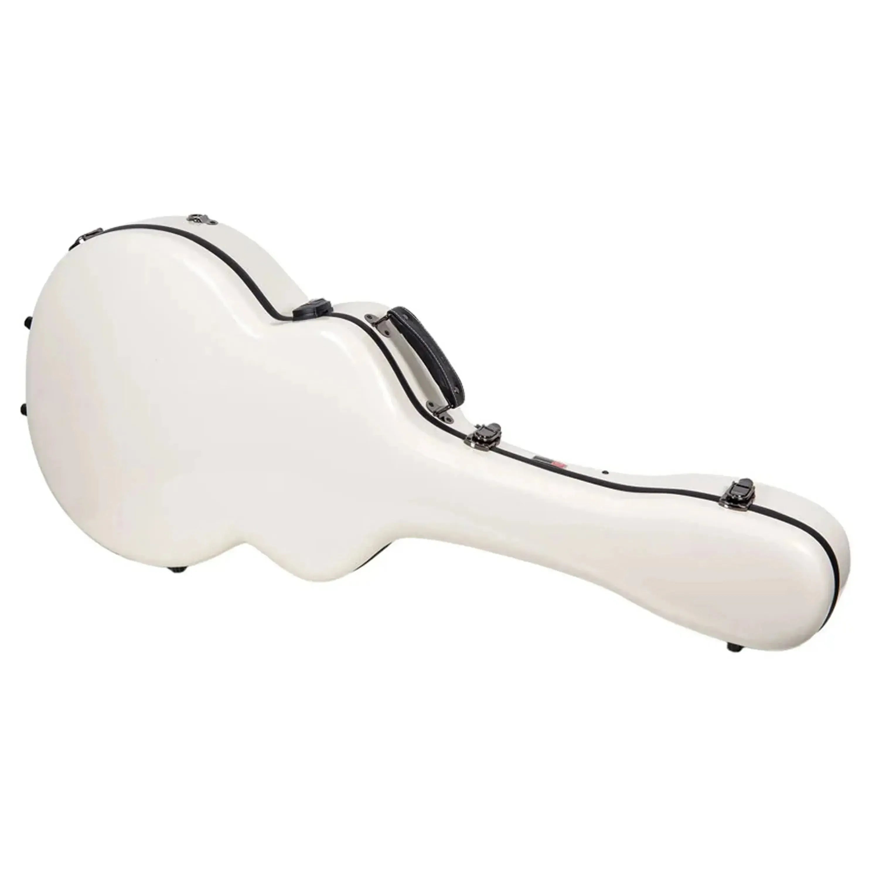 Crossrock CRF2020JA17 fiberglass L-5 archtop guitar case in milk-white with black trim and handle.