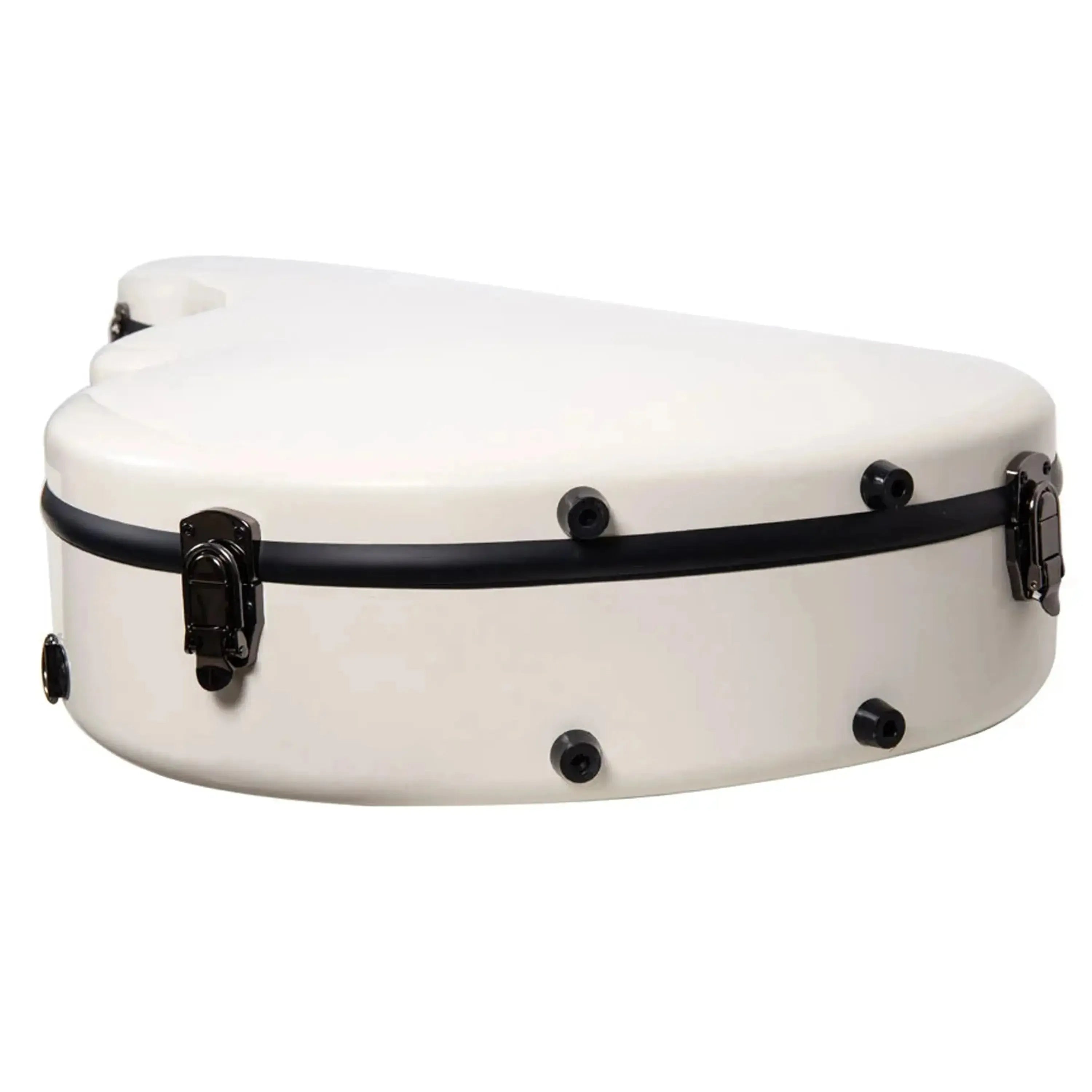 Crossrock CRF2020JA17 Milk-White fiberglass L-5 archtop guitar case with black latches.