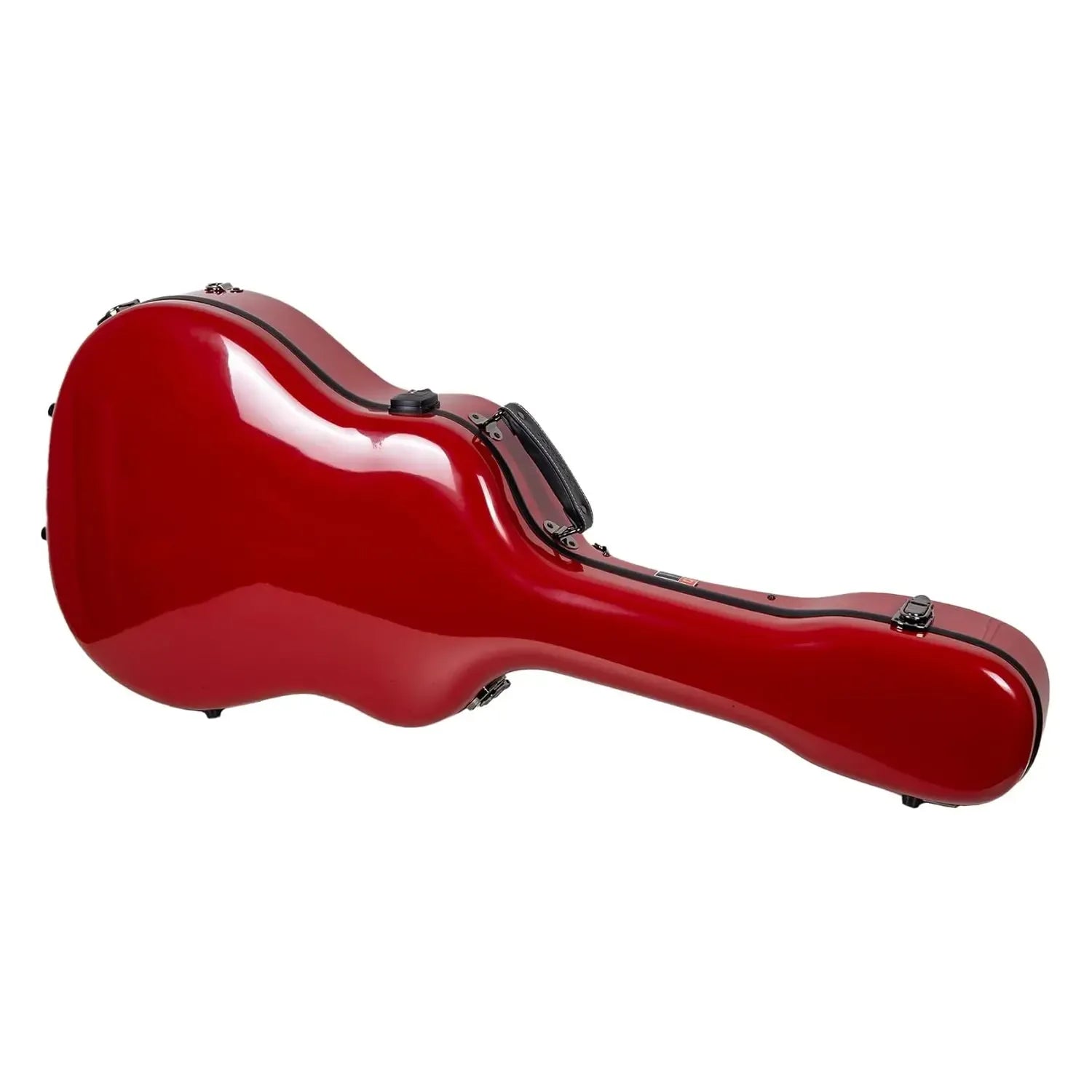 Crossrock CRF2020JA17 red fiberglass L-5 archtop guitar case with black trim and handle.