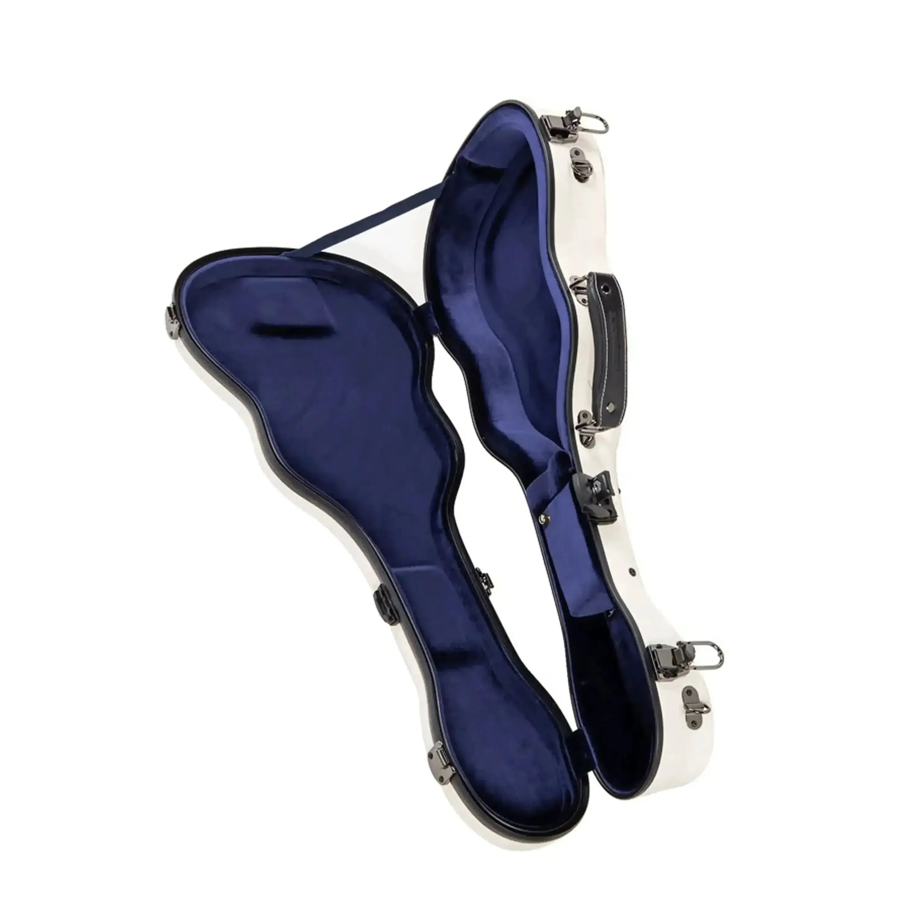 Crossrock CRF2020TU fiberglass tenor ukulele case in milk-white with a blue interior, open.