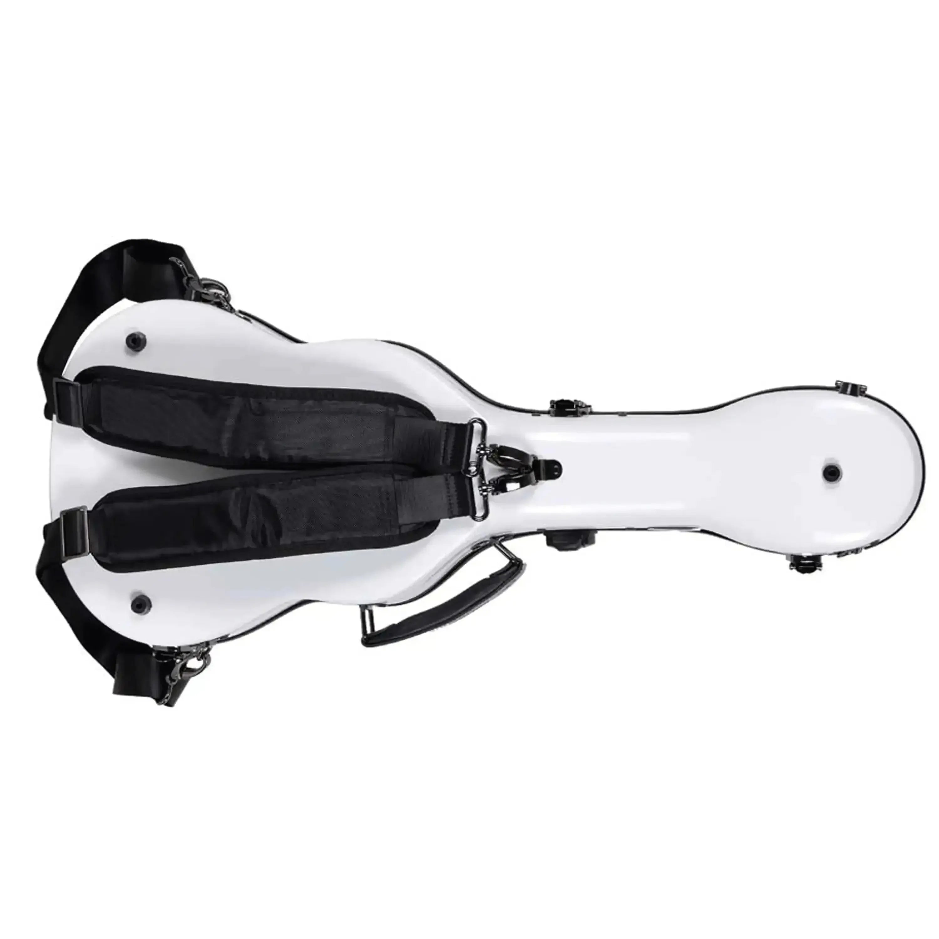 Crossrock white fiberglass tenor ukulele case with black backpack straps and handle.
